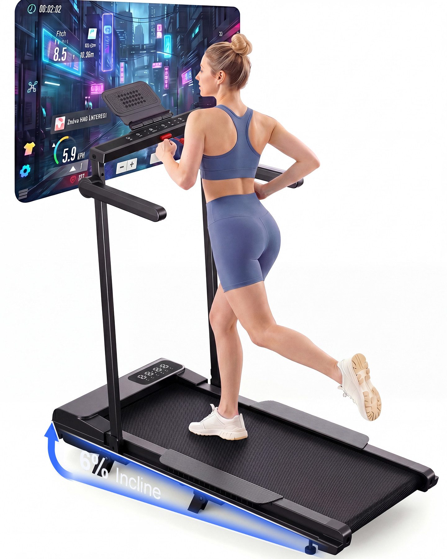 SUPERUN Laufband 6-in-1 für Zuhause mit Handgriffen, 1–12 km/h, 6 % Neigung, 2-in-1-Funktion für flexibles Training, Klappbar