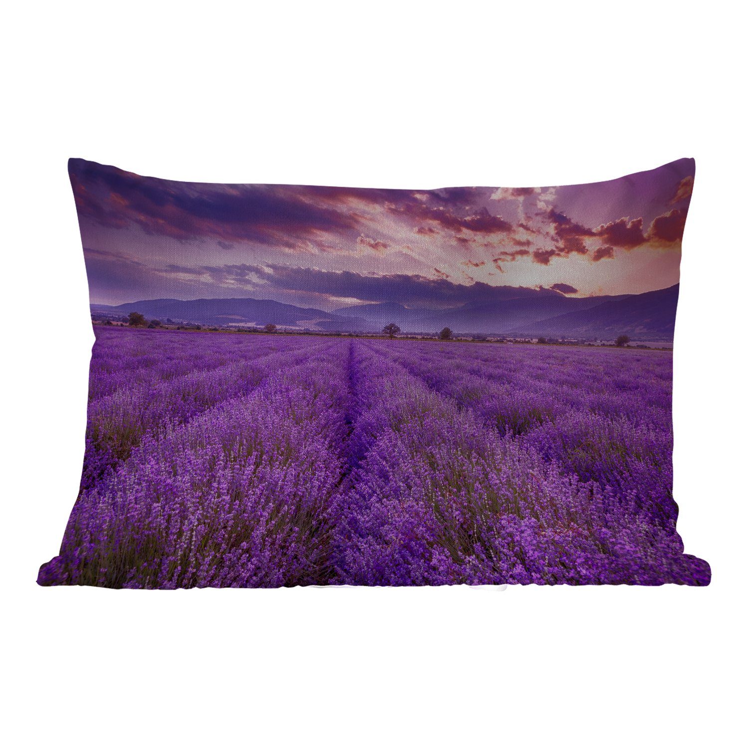 MuchoWow Dekokissen Lavendel - Lila - Blumen - Feld, Outdoor-Dekorationskissen, Polyester, Dekokissenbezug, Kissenhülle