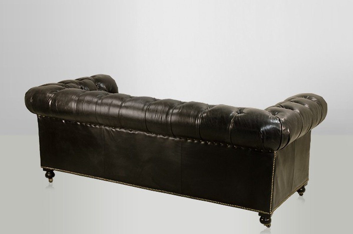 Casa Padrino Chesterfield-Sofa Chesterfield 2.5 Echt Seater Leder Leder Sofa Ebony von Luxus Vintage