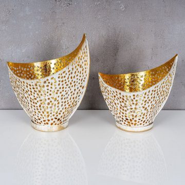 Levandeo® Teelichthalter, 2er Set Design Teelichthalter Weiß Gold Windlicht Metall