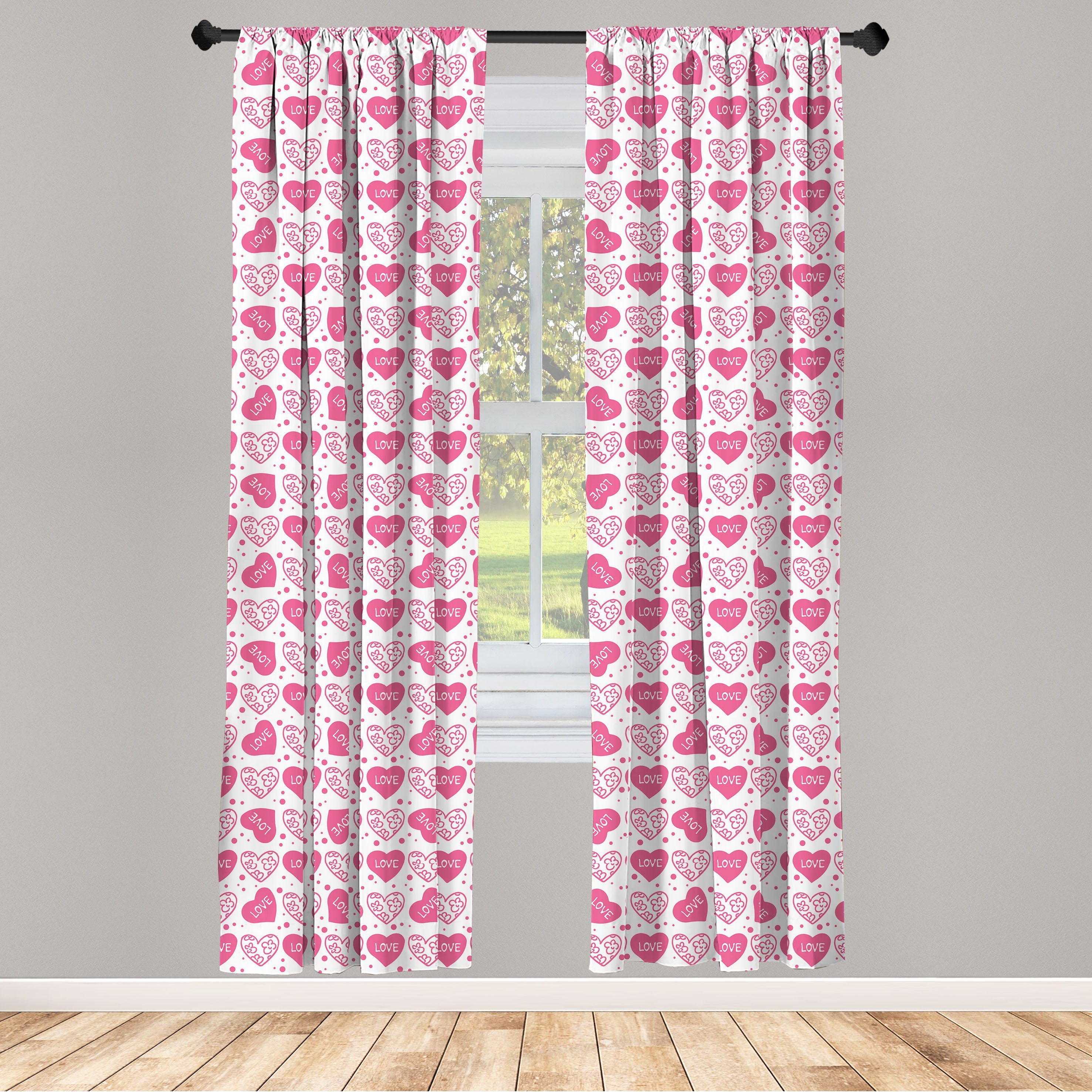 Gardine Vorhang für Heart Dekor, Abakuhaus, Microfaser, Schlafzimmer Floral Valentine Vintage Wohnzimmer Love