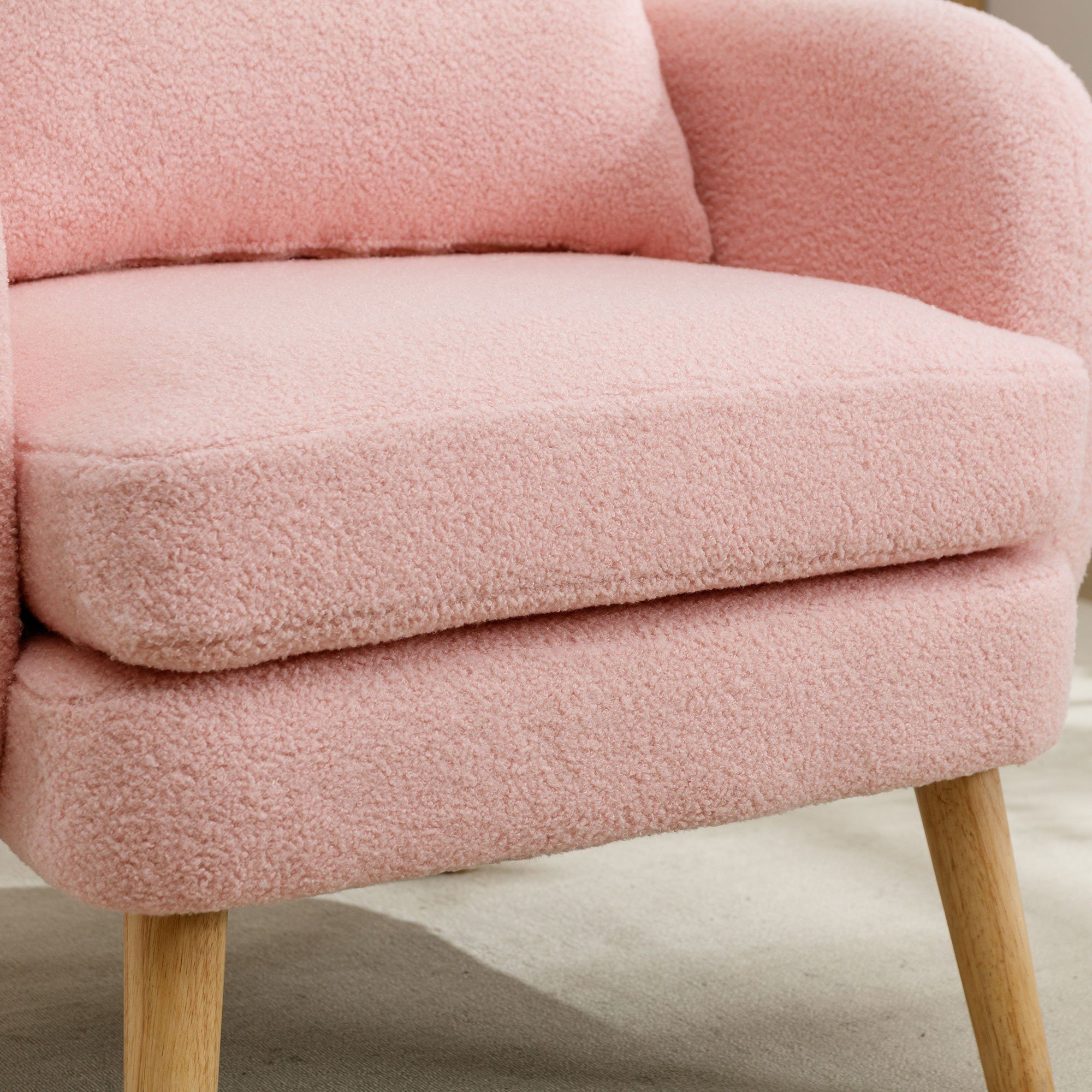 Polstersessel Sessel mit Loungesessel, Beine dickem schlichter rosa Kissen extra WISHDOR Moderner, Massivholz), Kissen, Armlehnensessel Teddy-Samtstuhl aus (mit
