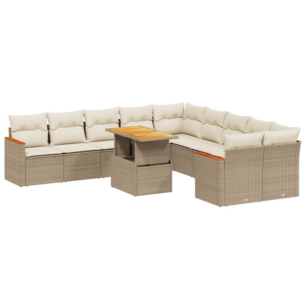 vidaXL Gartenlounge-Set 11-tlg. Garten-Sofagarnitur mit Kissen Beige Poly Rattan, (1-tlg)