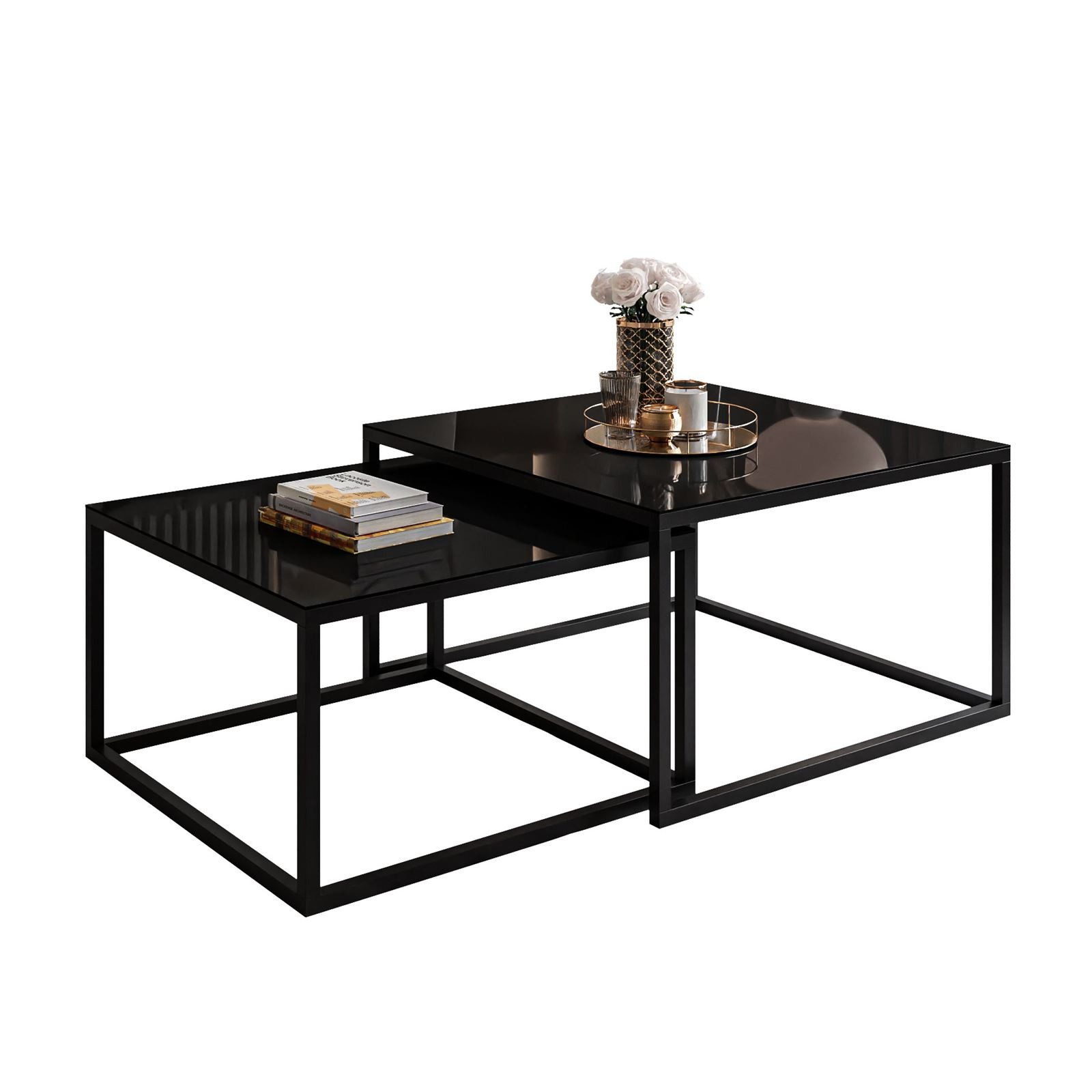 Lookway Couchtisch YOSHI GLASS 2in1 mit schwarzem und weißem Gestell (2er-S günstig online kaufen