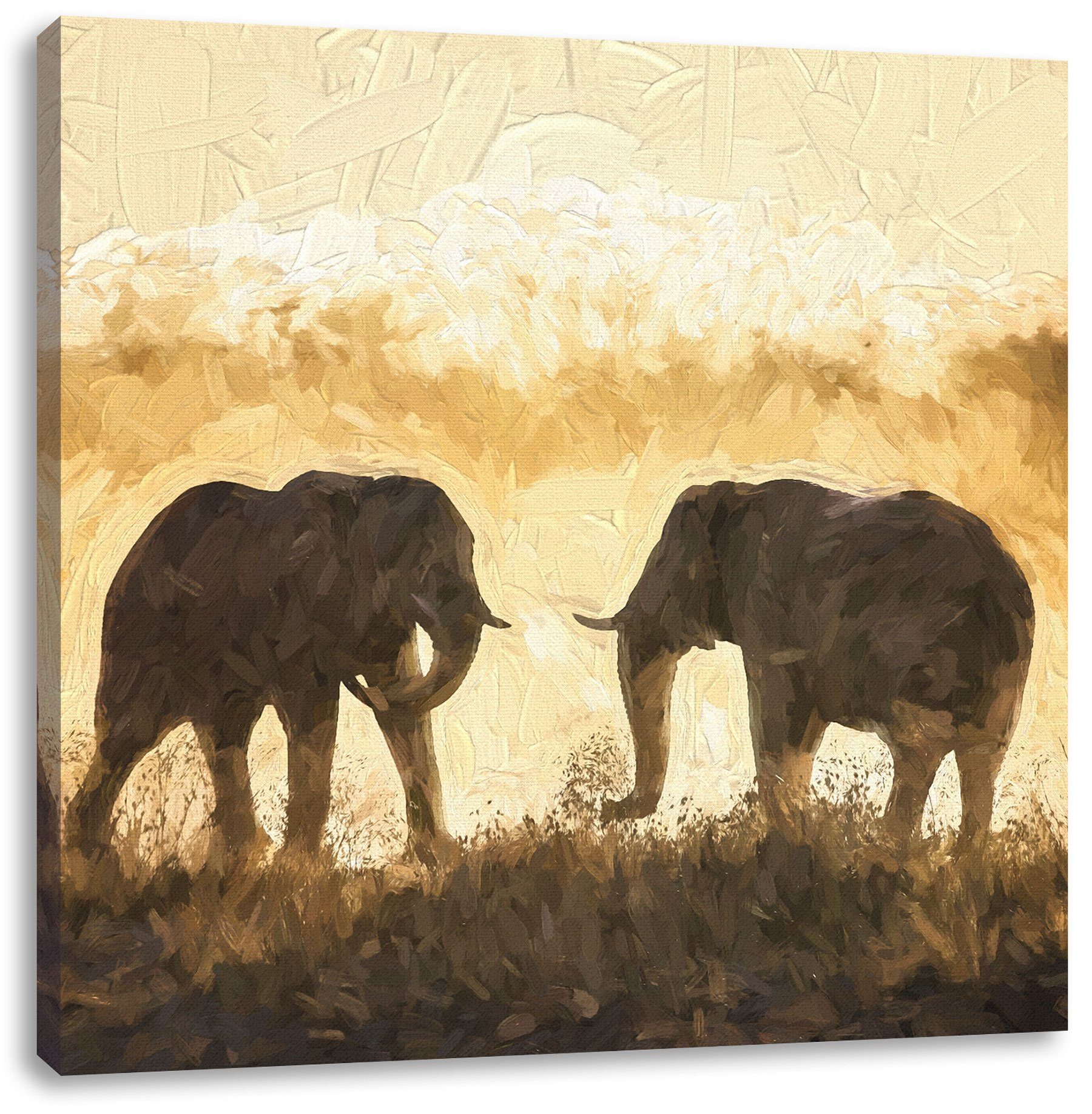 Pixxprint Leinwandbild kämpfende Elefanten Kunst, kämpfende Elefanten Kunst (1 St), Leinwandbild fertig bespannt, inkl. Zackenaufhänger
