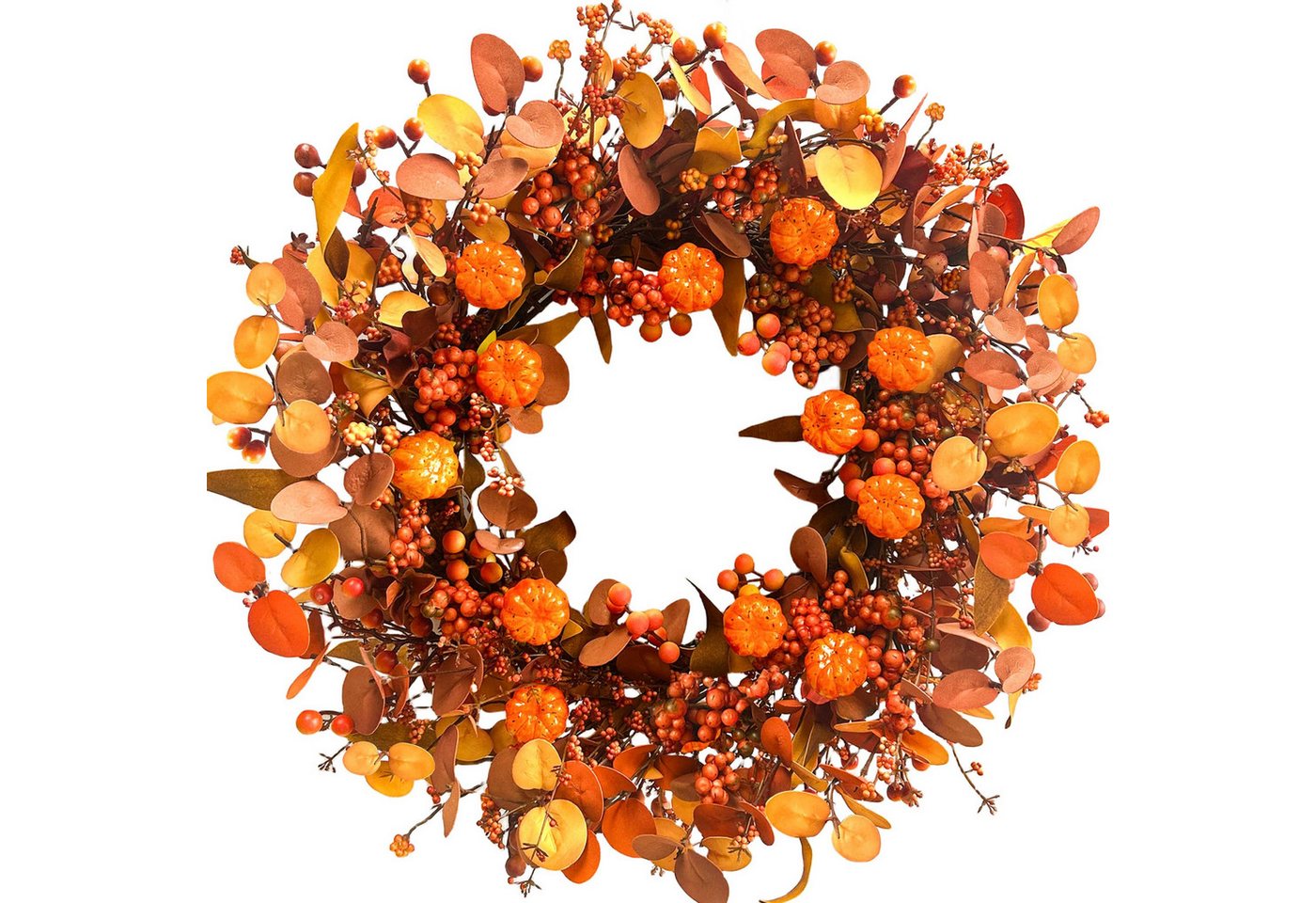 Kunstkranz 45/55 cm Herbstkranz, Herbstfarben Kürbis Beeren Kranz, Coonoor, Erntedankkranz, Halloween Herbstfarben Kranz
