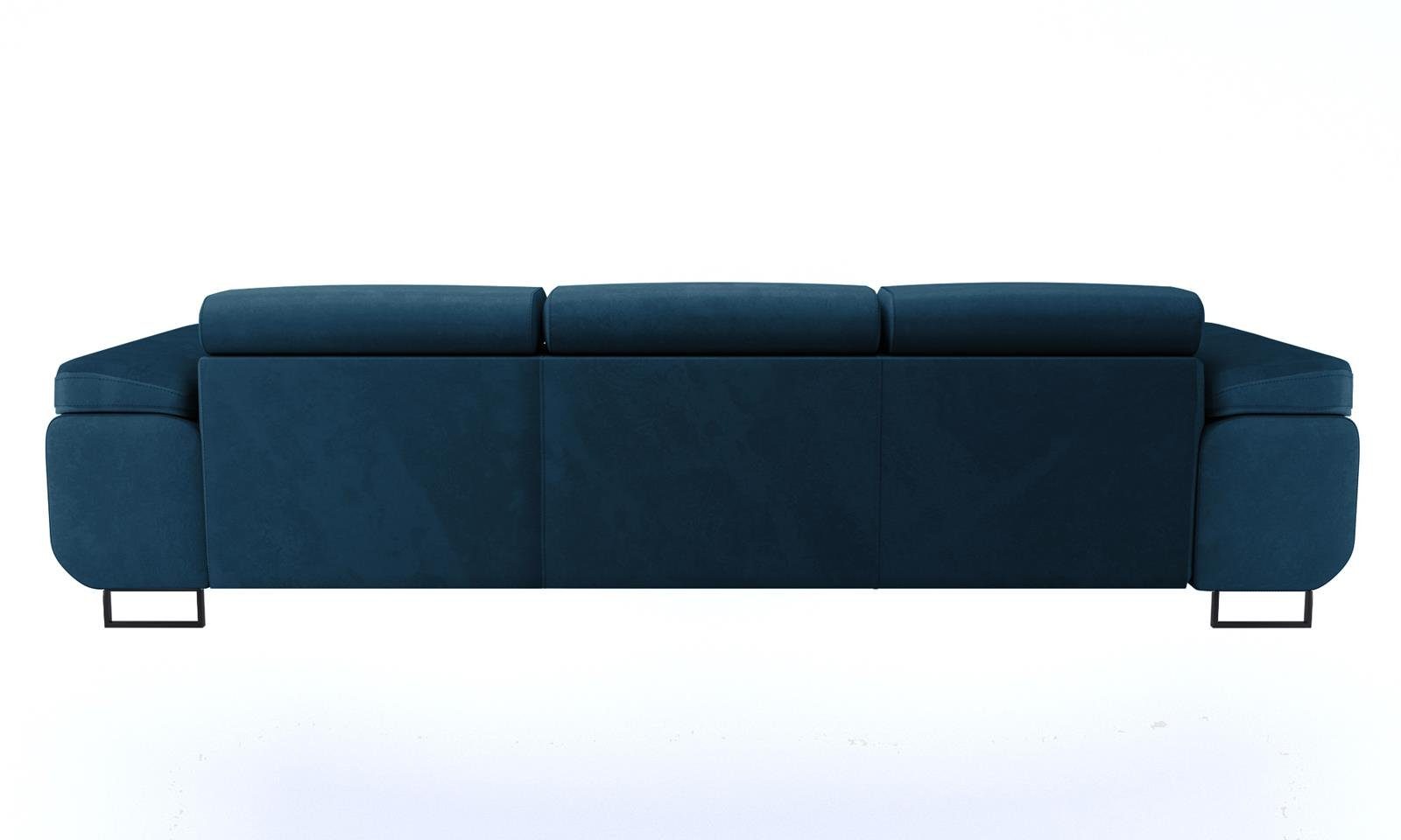 Beautysofa Schlafsofa Couch 77) Schlaffunktion modernen Kopfstütze, Dreisitzer Schlafsofa marineblau mit Stil, (monolith Verstellbare