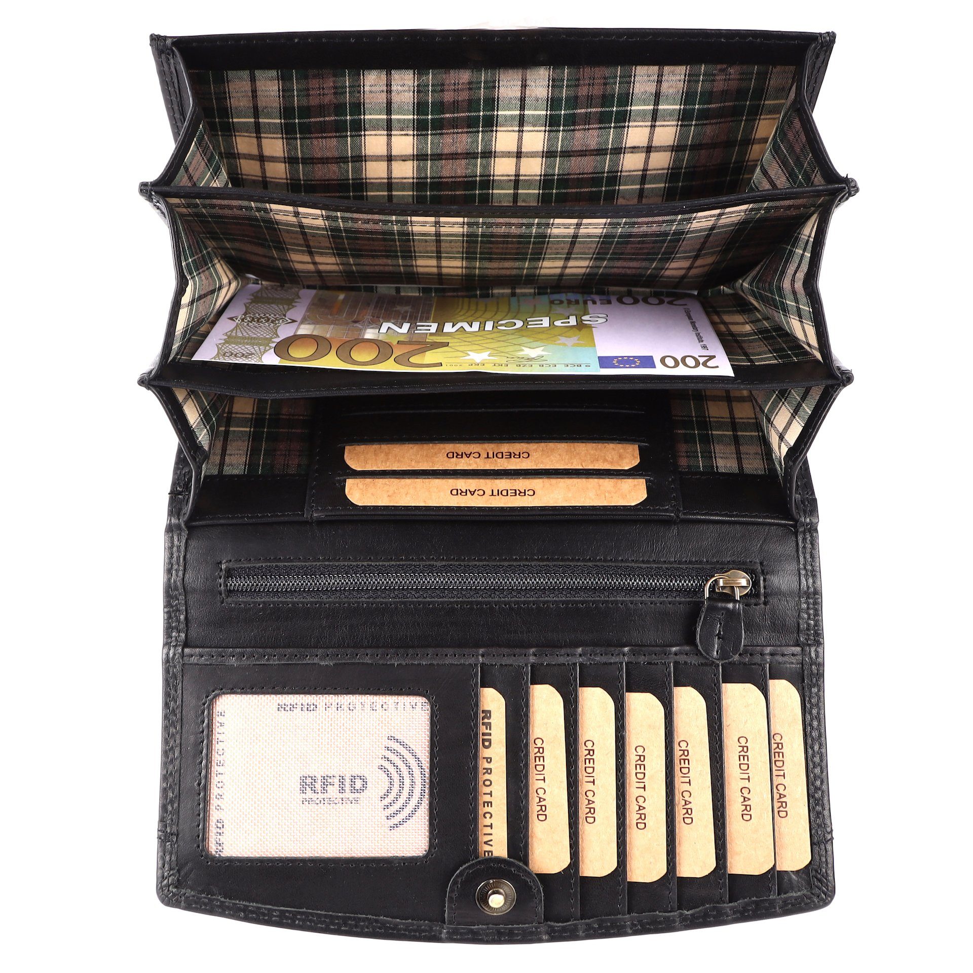 Benthill Geldbörse Damen Echt Leder XXL Großes Portemonnaie RFID Vintage Damenbörse, RFID-Schutz Kartenfächer Münzfach Reißverschlussfach – Bild 4 von 5