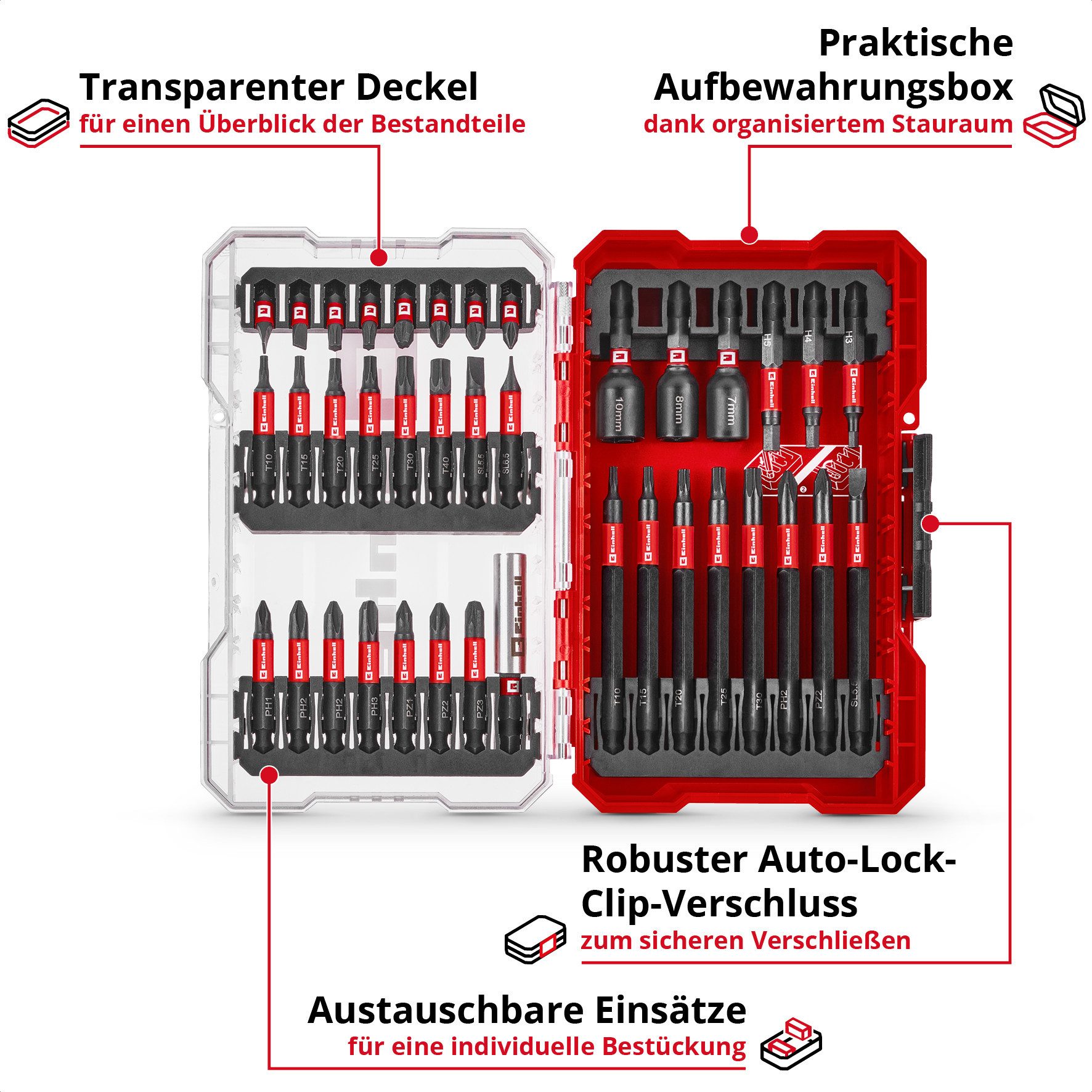 Einhell Bit-Set M-CASE Impact SB, 38-tlg. (25-/50-/90-mm-Bits, Stecknüsse, Bithalter)