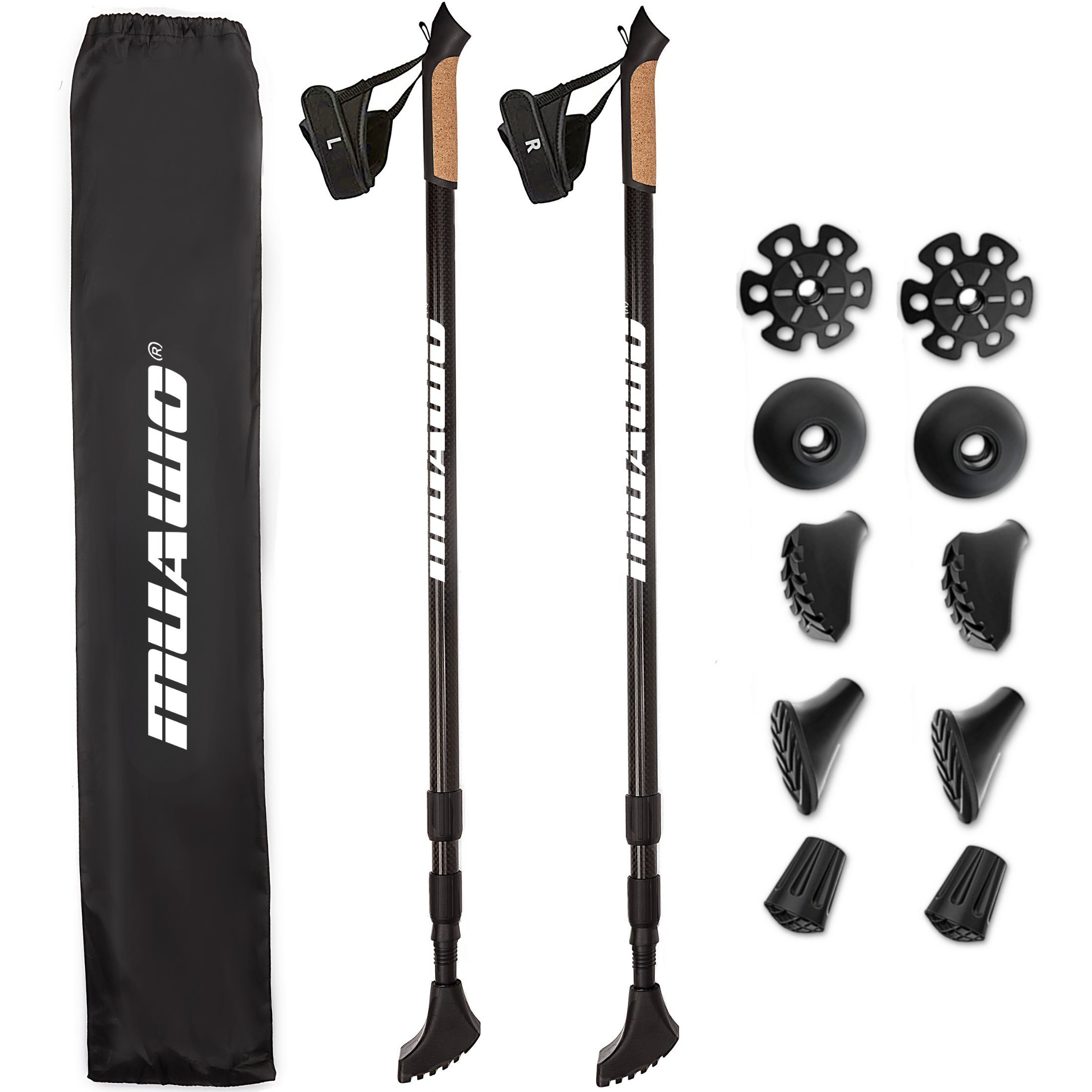 Teleskopstock Carbon, allen Carbon Muawo Aufsätzen), Vollständiges ergonomisch Beutel, Walking Set ultrarobust, Premium Nordic federleicht (praktischer verstellbar und Nordic-Walking-Stöcke mit verstellbar,