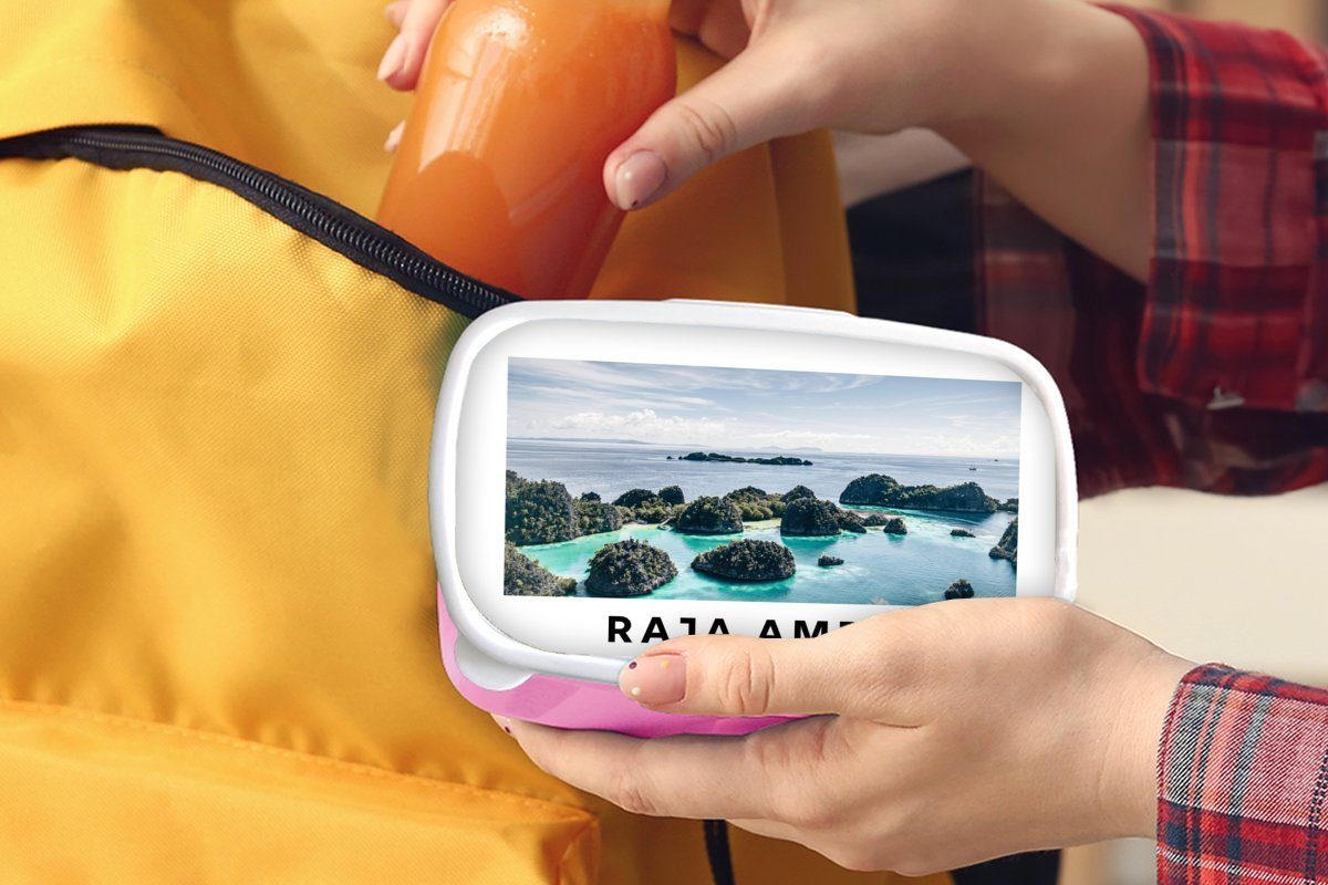 MuchoWow Lunchbox Indonesien - für Meer, (2-tlg), Brotbox Erwachsene, Insel - rosa Kinder, Kunststoff Brotdose Kunststoff, Mädchen, Snackbox
