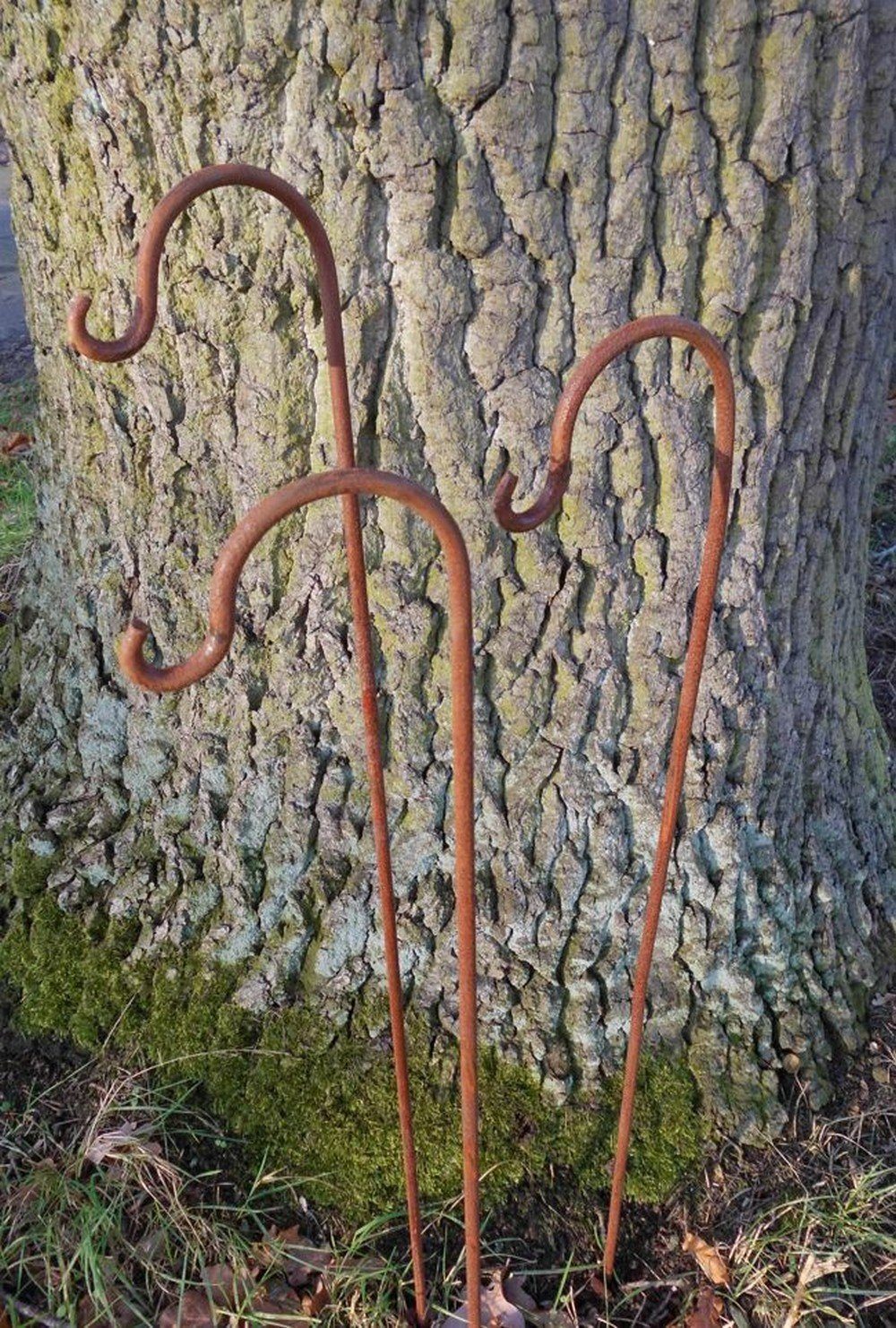 Deko-Impression Gartenstecker 3er-Set Gartenstab m. Haken Laternenhaken Eisen massiv Rost je 80 cm (3-St)