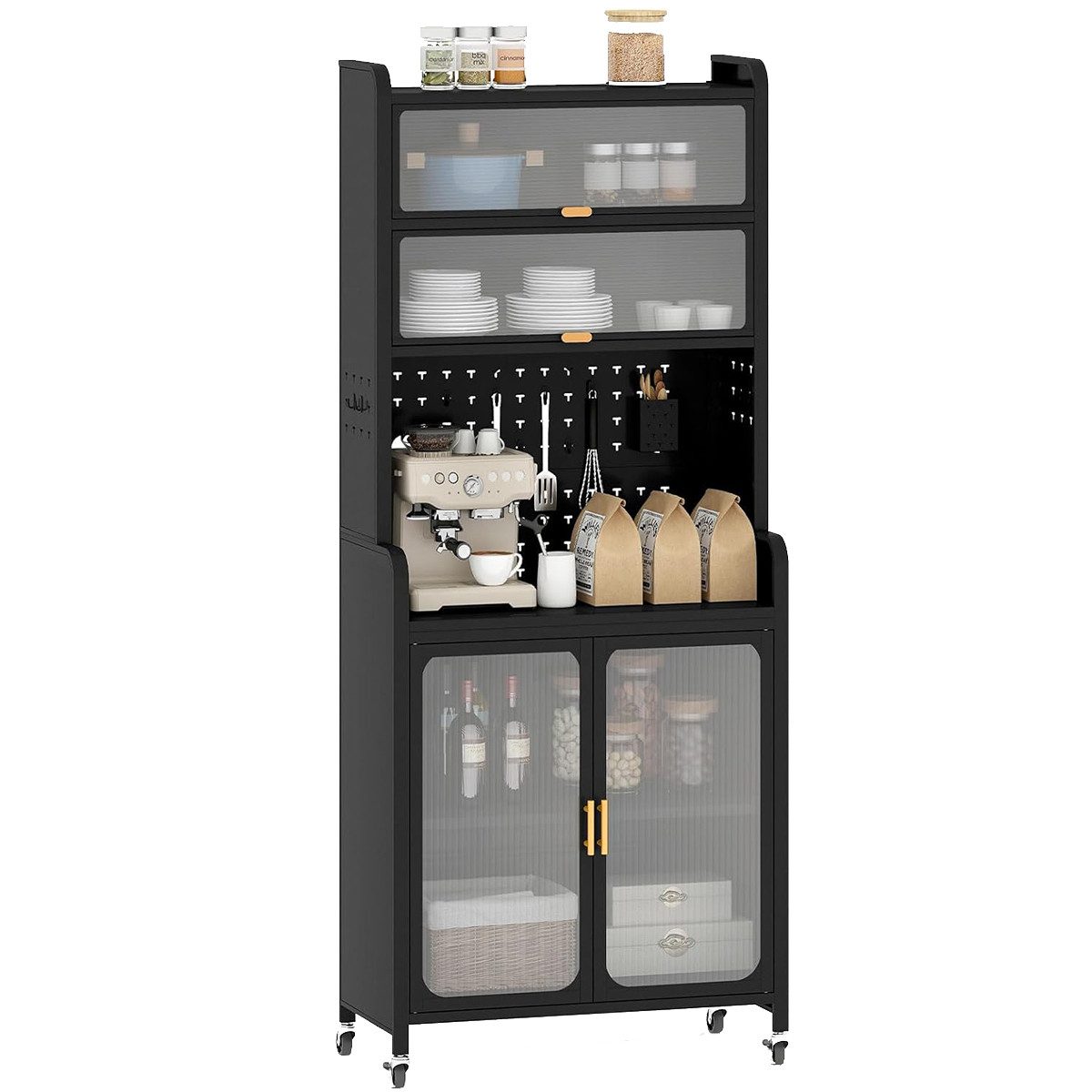 COSTWAY Küchenbuffet Küchenschrank mit Rollen, Arbeitsplatte, günstig online kaufen