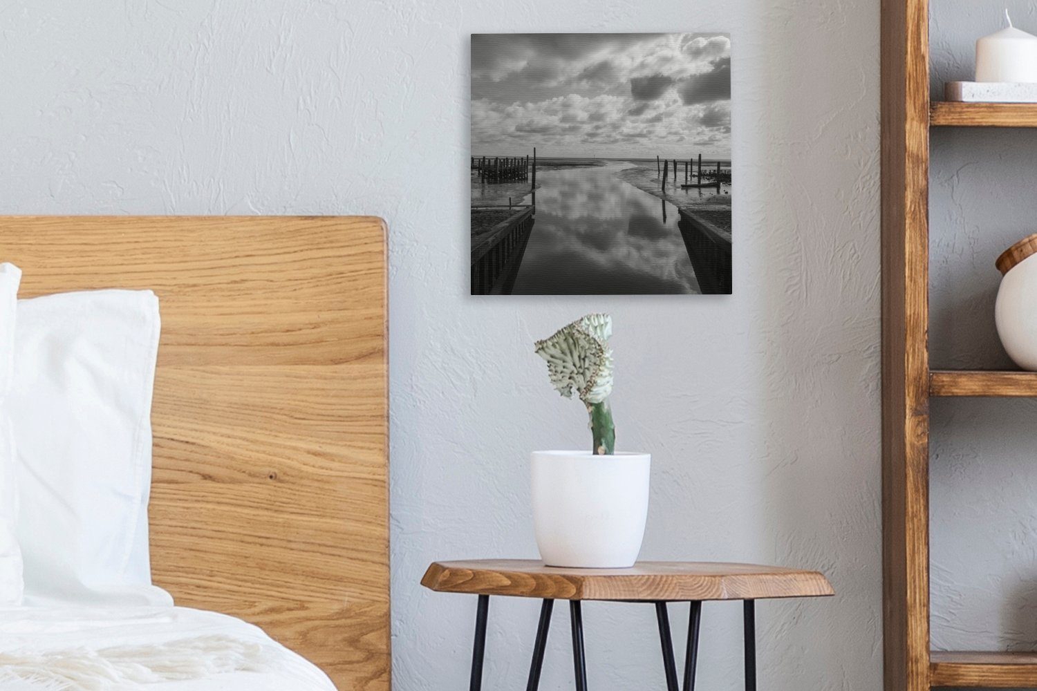Wohnzimmer für Schwarz Leinwand Bilder - OneMillionCanvasses® Weiß Schlafzimmer (1 - Wattenmeer St), Wolken, Leinwandbild -