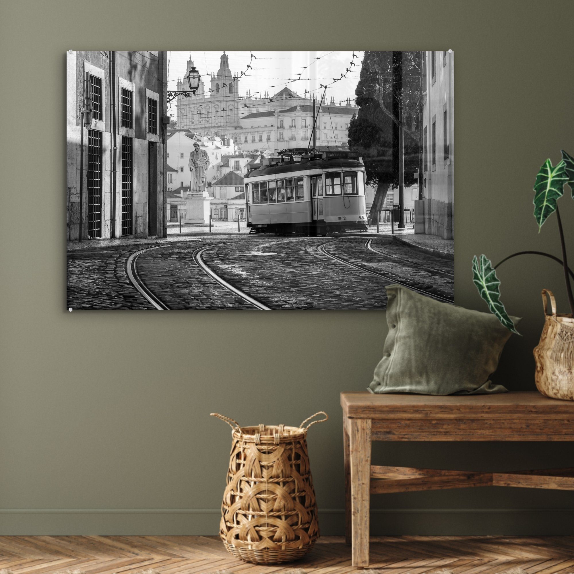 - Acrylglasbilder Schwarz - Schlafzimmer Straßenbahn (1 Weiß, - Acrylglasbild St), & Portugal Lissabon Wohnzimmer - MuchoWow