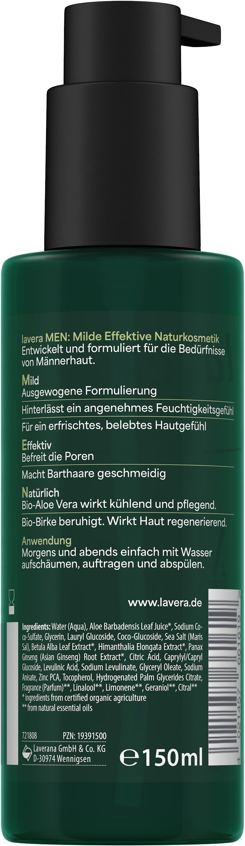 lavera Gesichtsreinigungsgel Men sensitive 2in1 Gesichtswaschgel, 1-tlg.