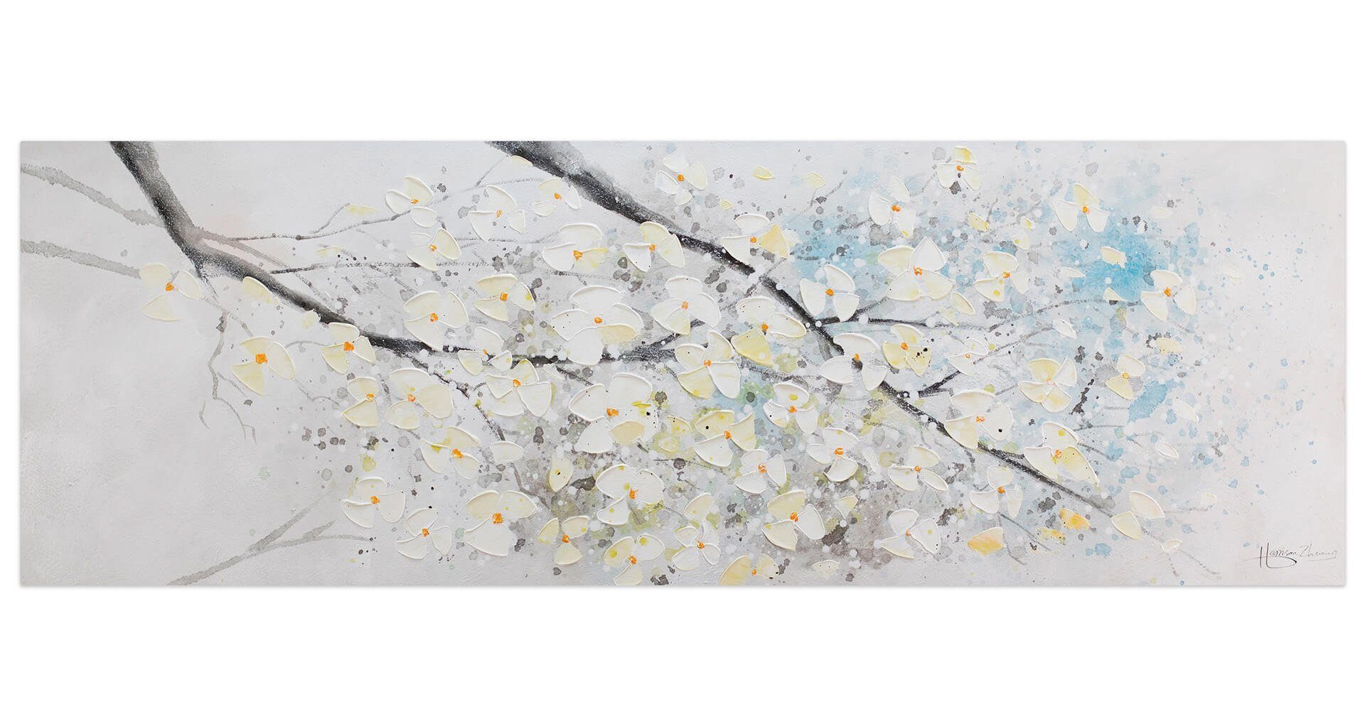 KUNSTLOFT Frühlingsbeginn HANDGEMALT Wandbild 150x50 cm, Gemälde Leinwandbild 100% Wohnzimmer
