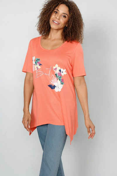 MIAMODA Rundhalsshirt T-Shirt Blumenmotiv Zipfelsaum