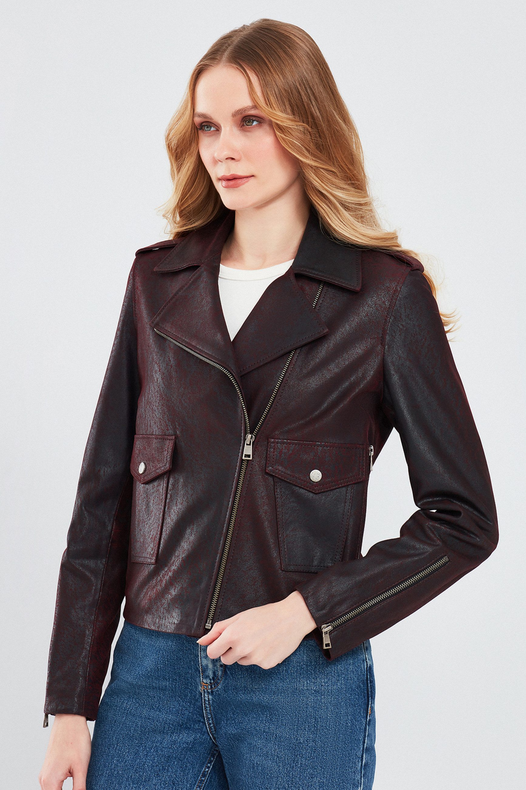 Derimod Lederjacke Amor Biker-Lederjacke Regular Fit, Reißverschluss, Schal günstig online kaufen