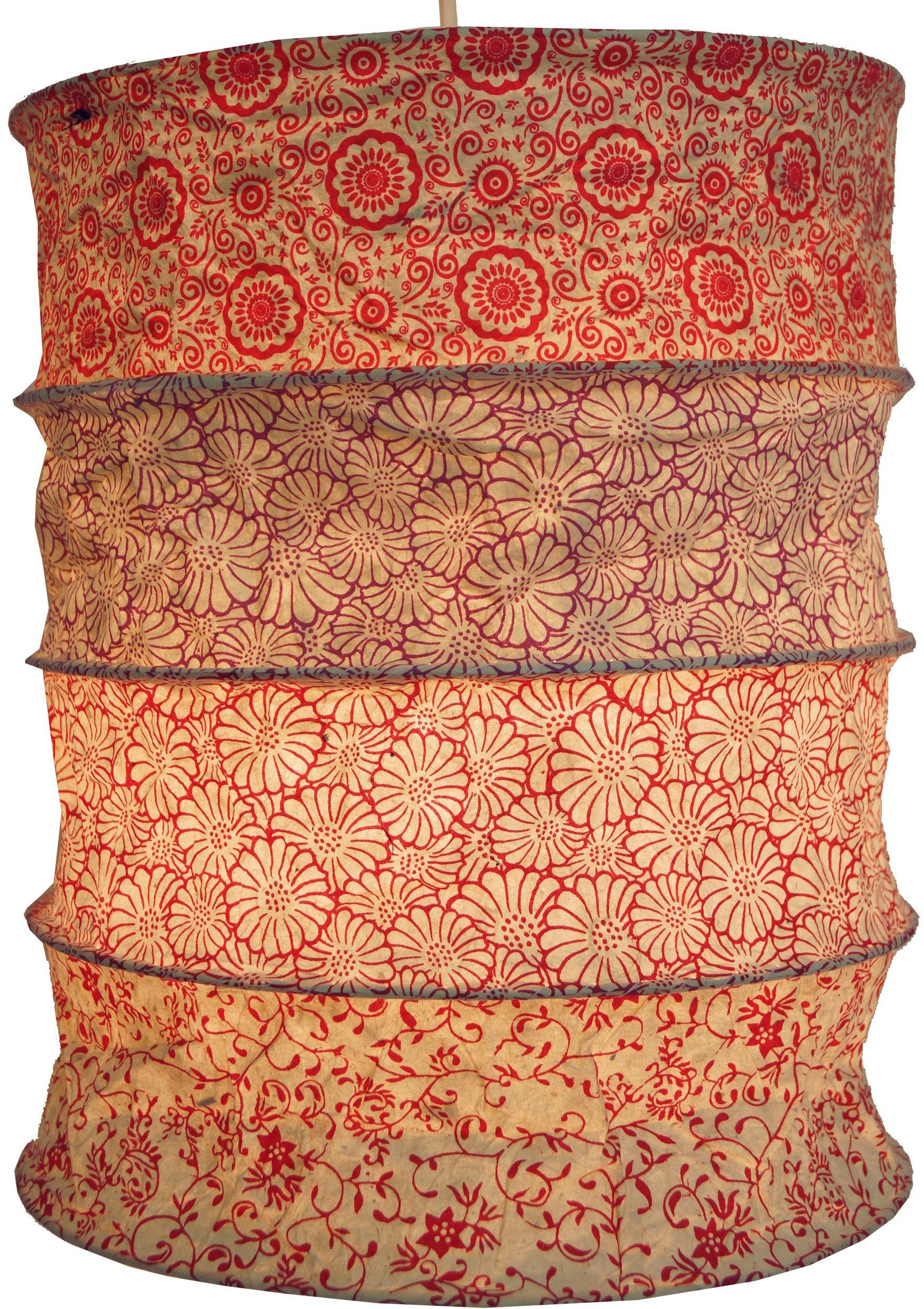 Guru-Shop Deckenleuchten Runde Boho Papier Hängelampe, Lokta.., Leuchtmittel nicht inklusive rot