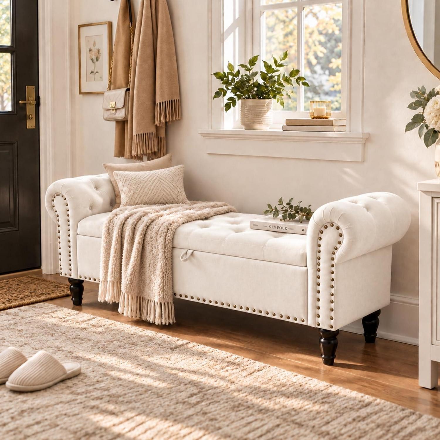 LuxusKollektion Truhenbank Sitzbank mit Stauraum 70L Beige