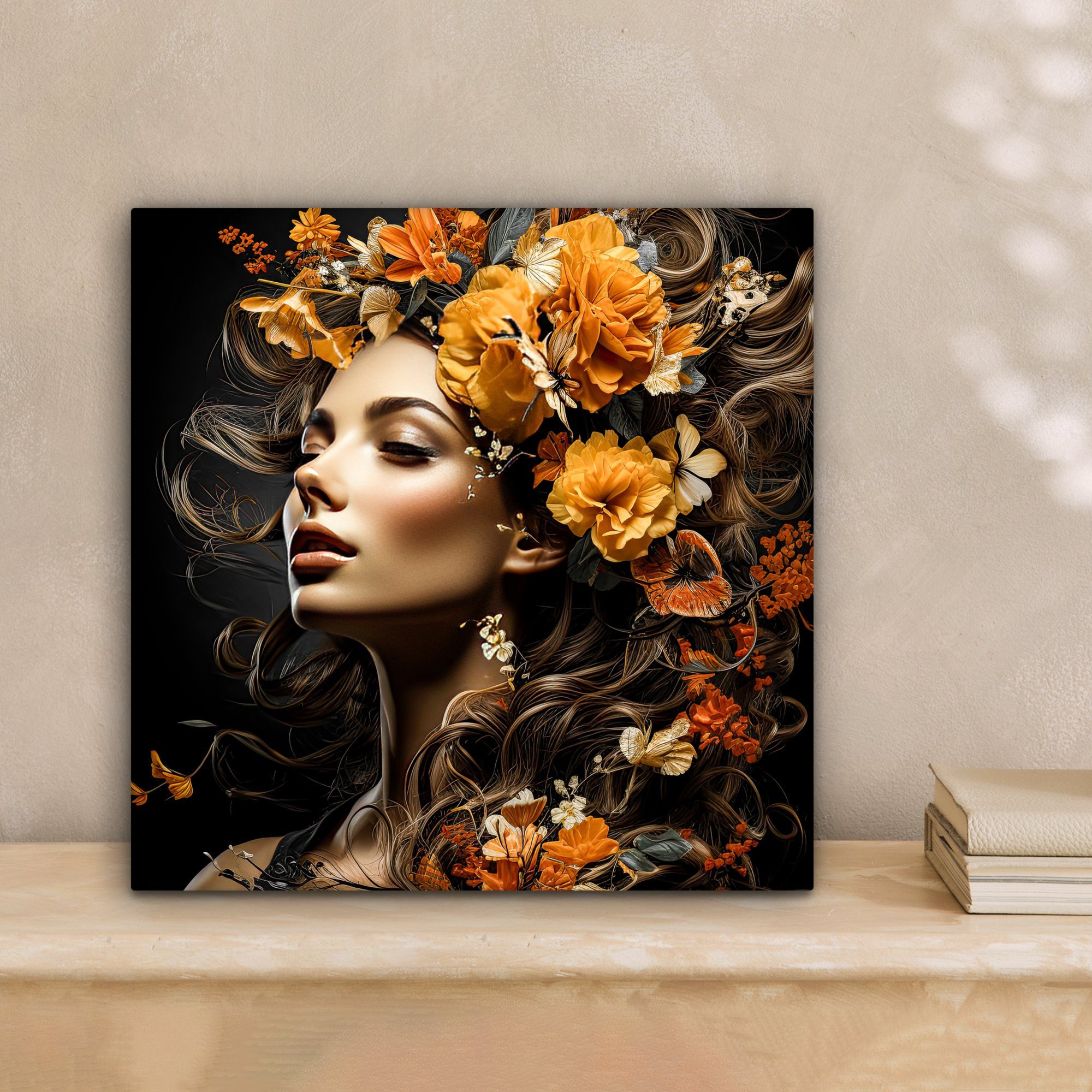 OneMillionCanvasses® Leinwandbild Frau - Porträt - Blumen - Farbenfroh, Fot günstig online kaufen