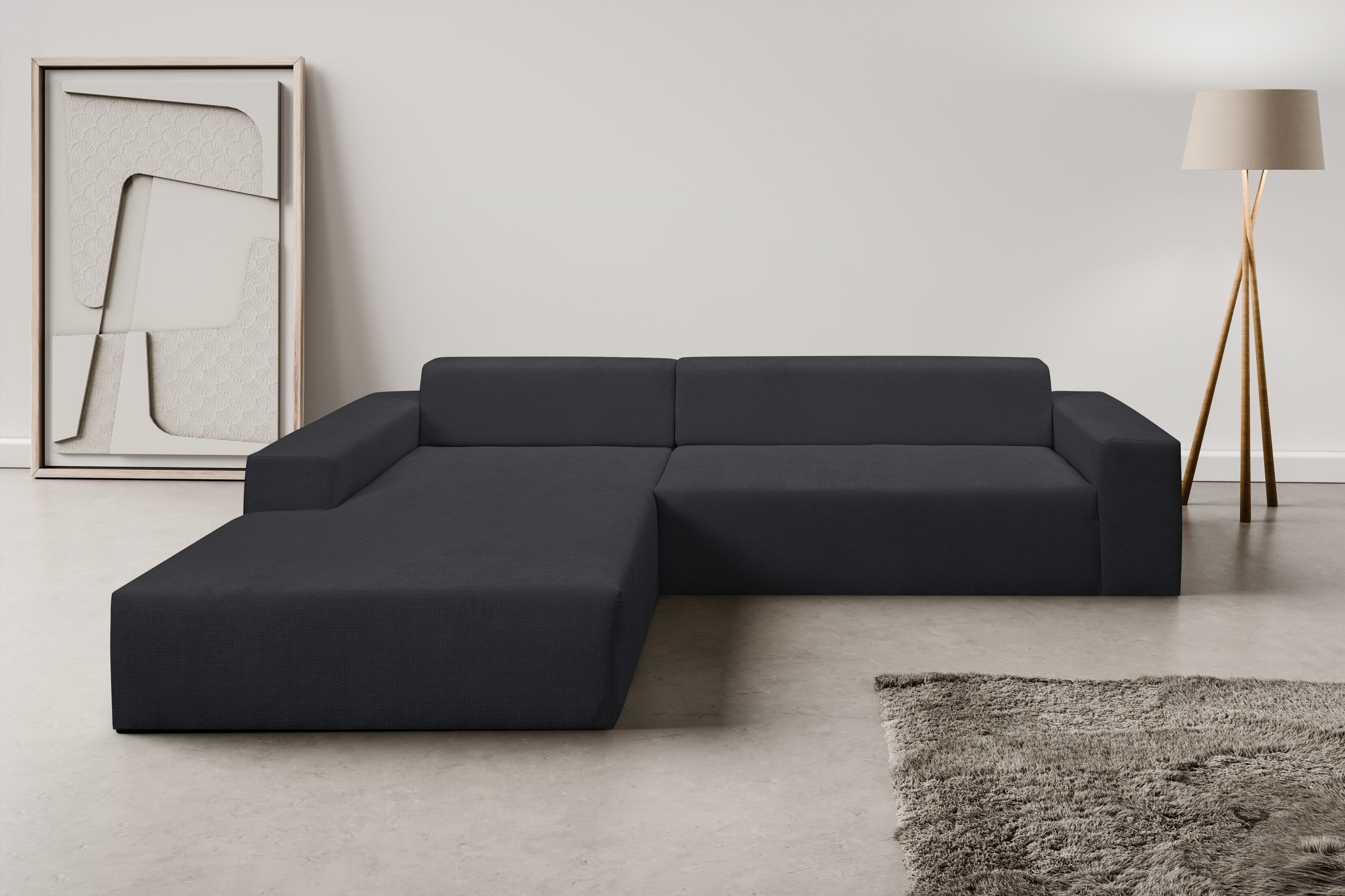 WERK2 Ecksofa Zeus-XL 311 cm breit, bequemes Mega-Sofa in L-Form, große Sitztiefe, Curvy-trend Chenille Big-Sofa mit 210 cm XXL-Ottomane für 2 Personen