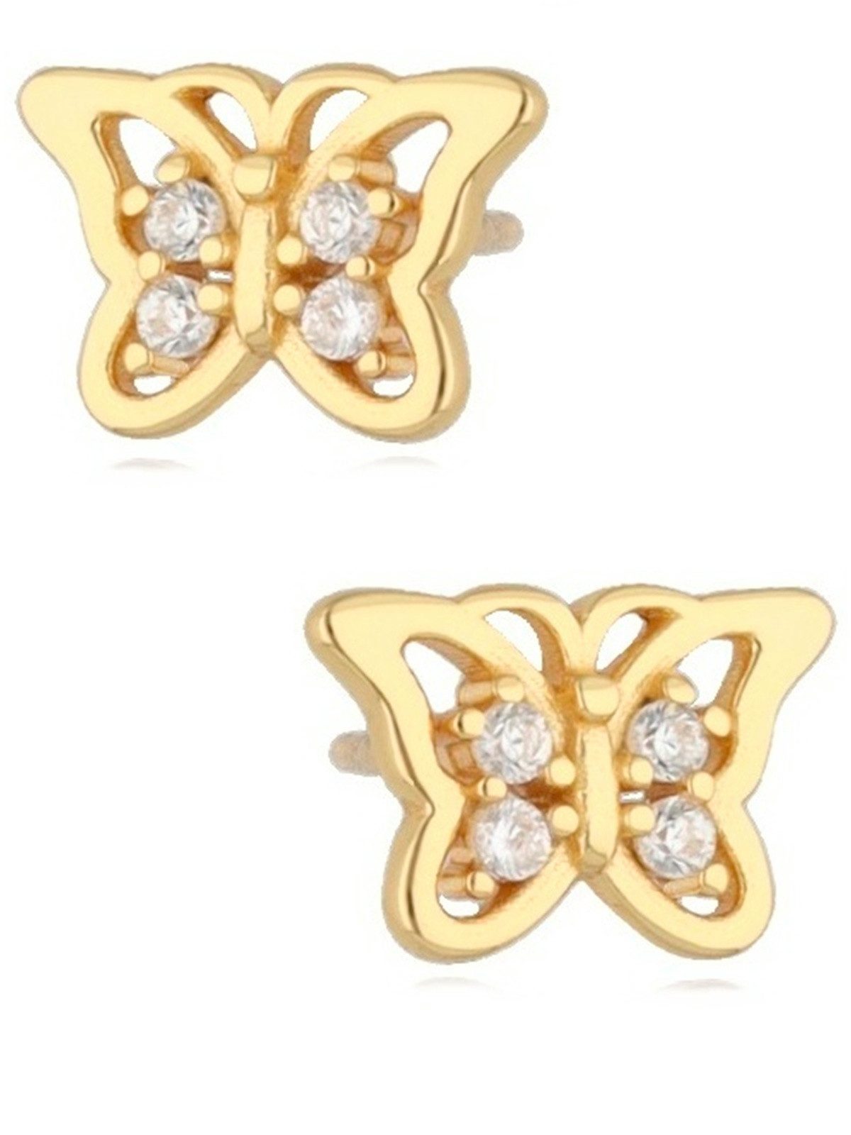 Paar Ohrstecker Ohrringe Gold Schmetterling 18k Gelbgold vergoldet Zirkonia Ohrstecker