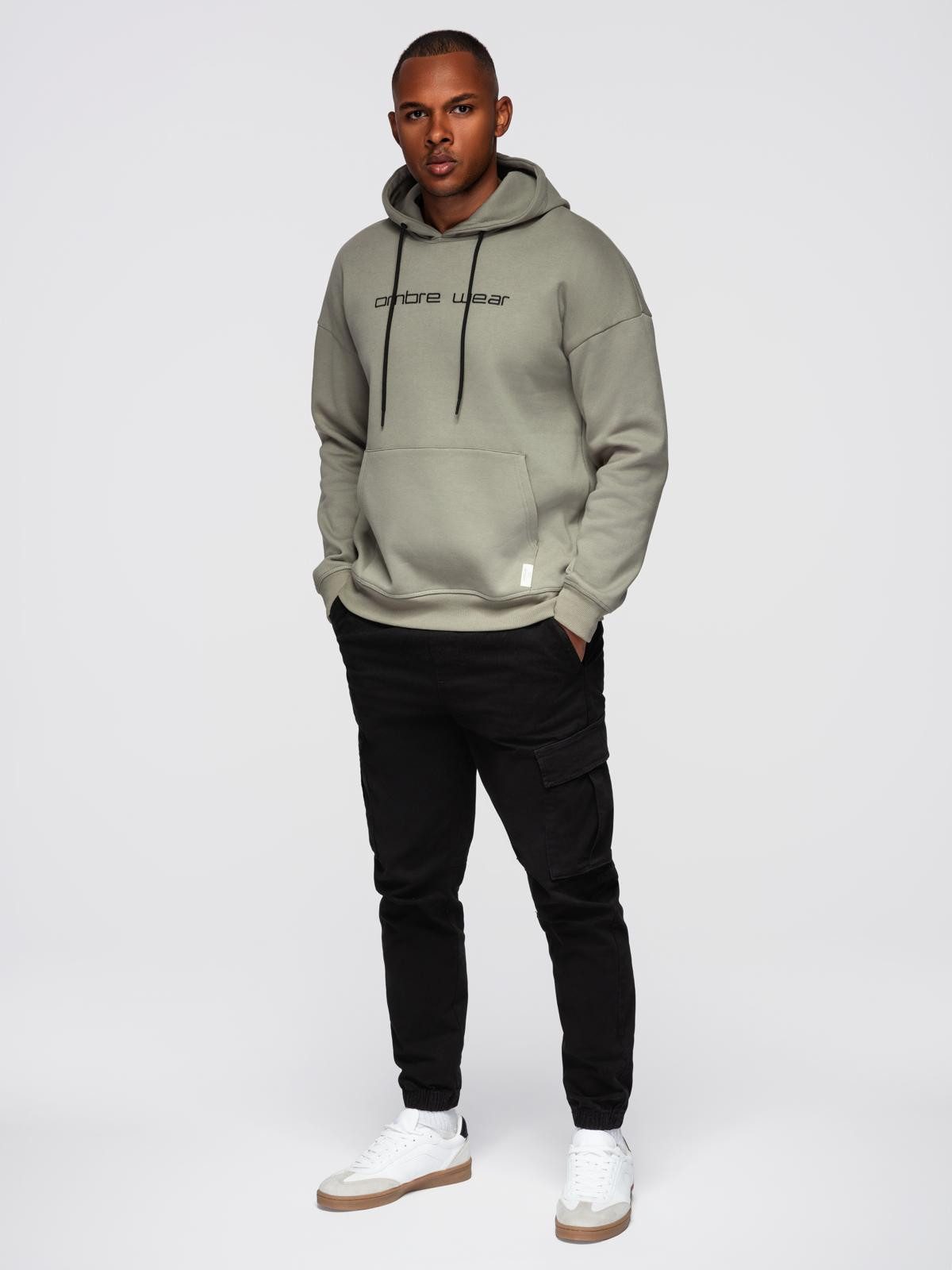 Kapuzensweatshirt Herren-Kapuzenpullover mit Stickerei und Kängurutasche