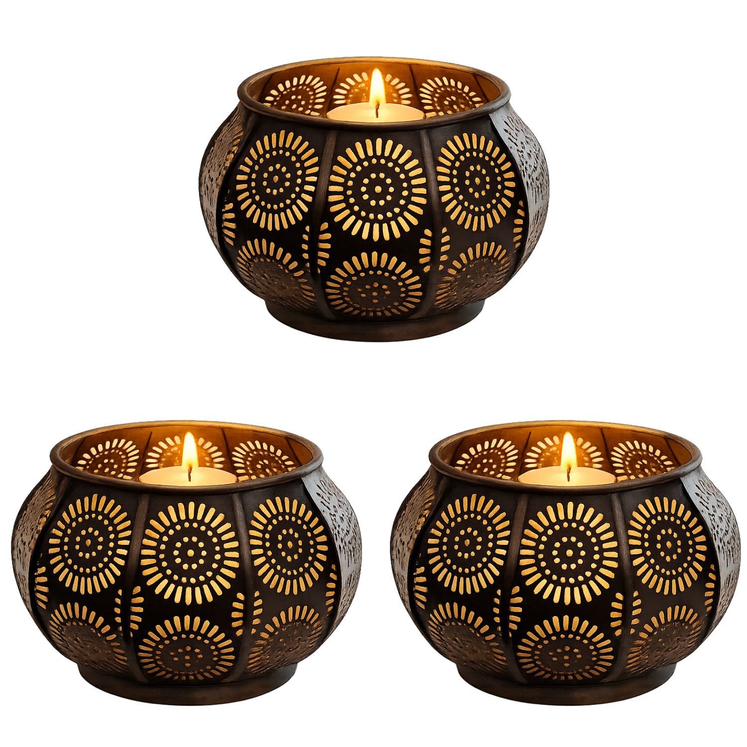 Marrakesch Orient & Mediterran Interior Teelichthalter 3er Set Orientalischer Teelichthalter Sabah modern aus Metall 12 cm (3 St), Handarbeit