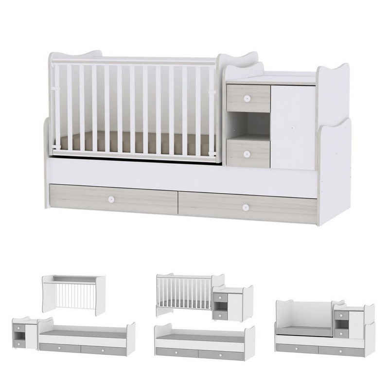 Lorelli Komplettbett Baby- und Kinderbett Mini Max, 3 in 1, umbaubar, für 2 Kinder gleichzeitig