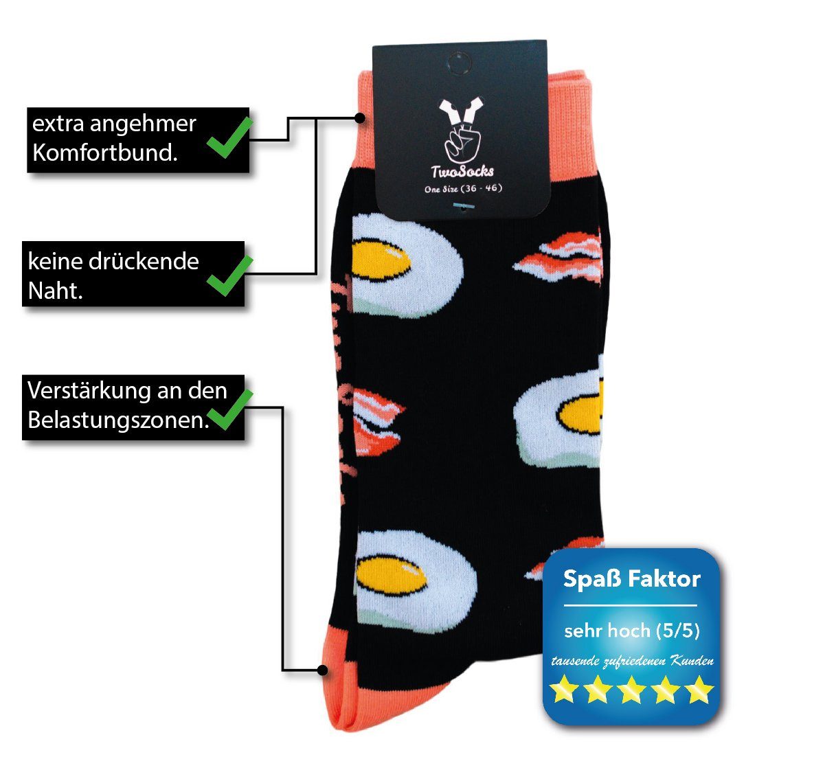 TwoSocks Freizeitsocken Spiegelei Socken lustige Socken Herren & Damen, Einheitsgröße