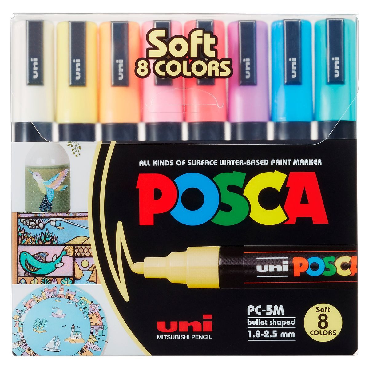 Faber-Castell Marker uni POSCA Acrylmarker PC-5M 1,8-2,5mm Pastell 8 Stück Kunststoffetui