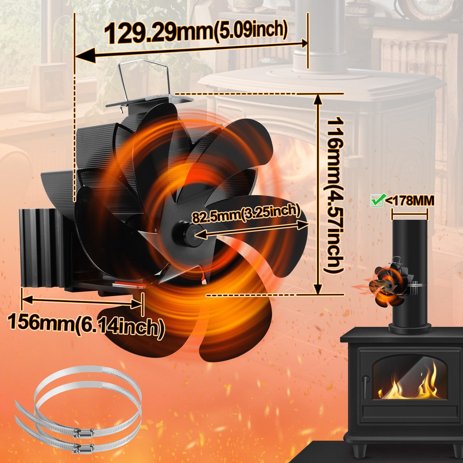 Clanmacy Kaminventilator 6 Blatt Kaminofen Ventilator günstig online kaufen