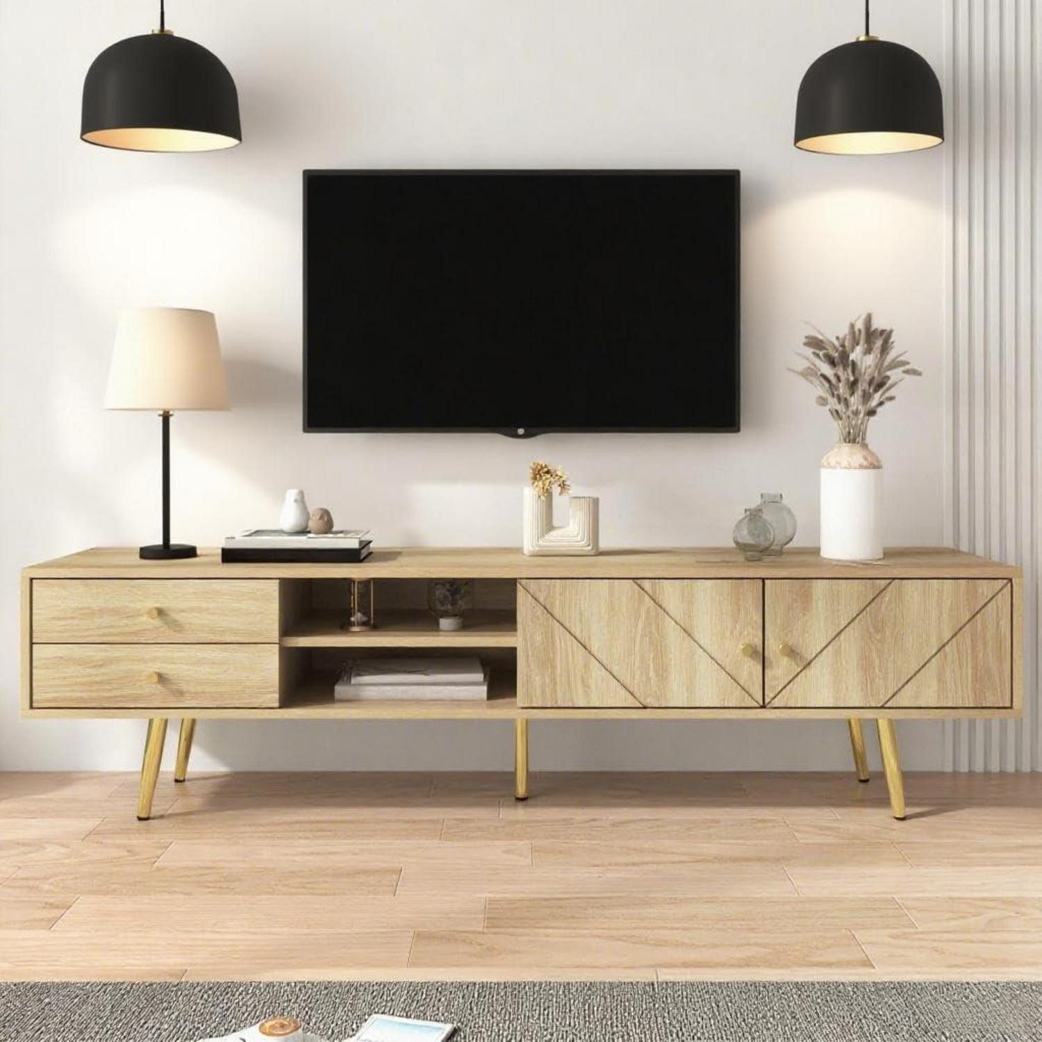 TV-Board Lowboard Wohnzimmer Schrank 160 cm cm Türen Holzfarbe(160x36x42cm)