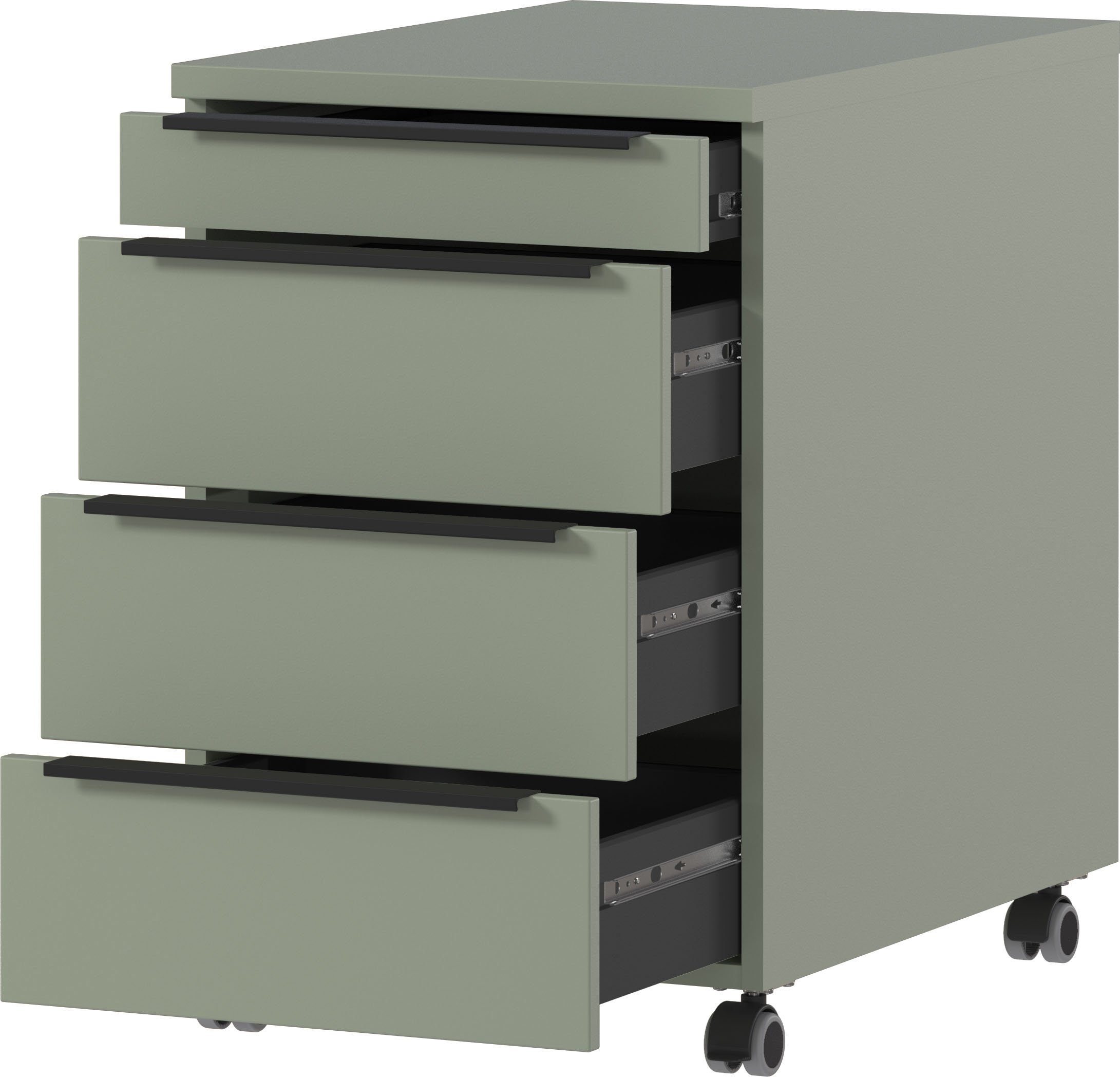 GERMANIA Rollcontainer Mailand, mit 4 Schubladen, optional mit Schubladendämpfung, Utensilienfach, 42x63 cm, Made in Germany