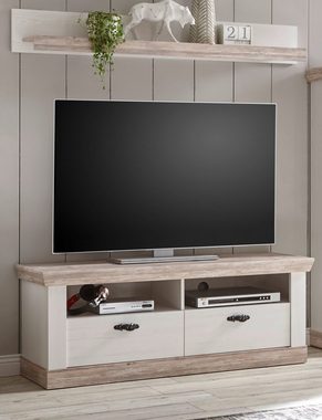 Furn.Design Lowboard Rovola (TV Unterschrank in Pinie weiß mit Oslo-Pinie, 134 x 51 cm), Landhausstil