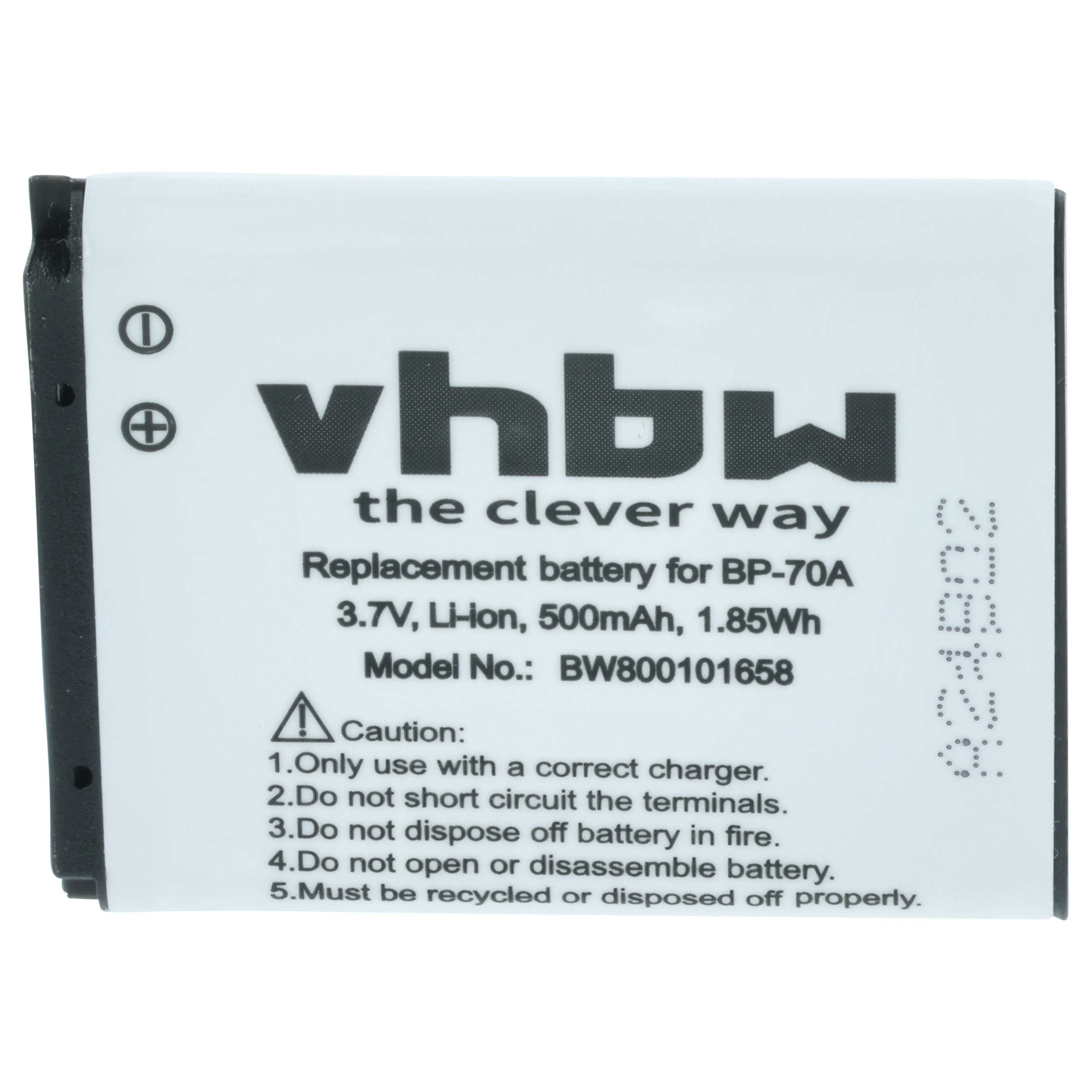 vhbw Akku Ersatz für Samsung EA-BP70A, SLB-70A, BP70a, BP-70a für Kamera / Kamera-Akku Akku Li-Ion 500 mAh (3,6 V, 2 St), Leistungsfähige Austausch-Akkus für Digitalkamera, Spiegelreflexkamera