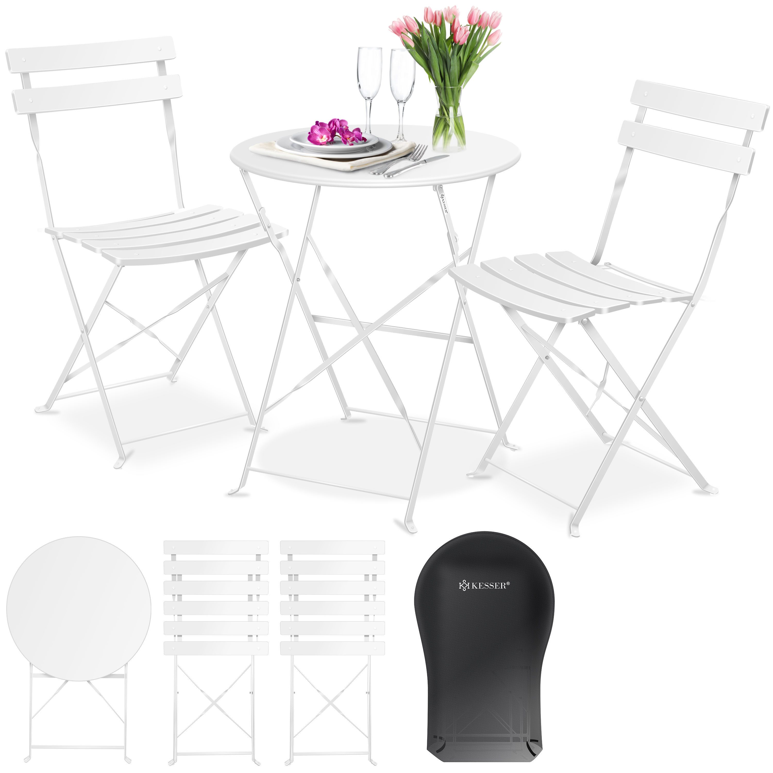 KESSER Bistrotisch, Bistro-Set 3-teilig Bistrotisch mit klappbaren Stühlen