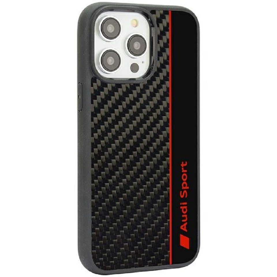 Audi Handyhülle original Case iPhone 14 Pro Carbon Optik schwarz rot 6,1 Zoll, Kantenschutz