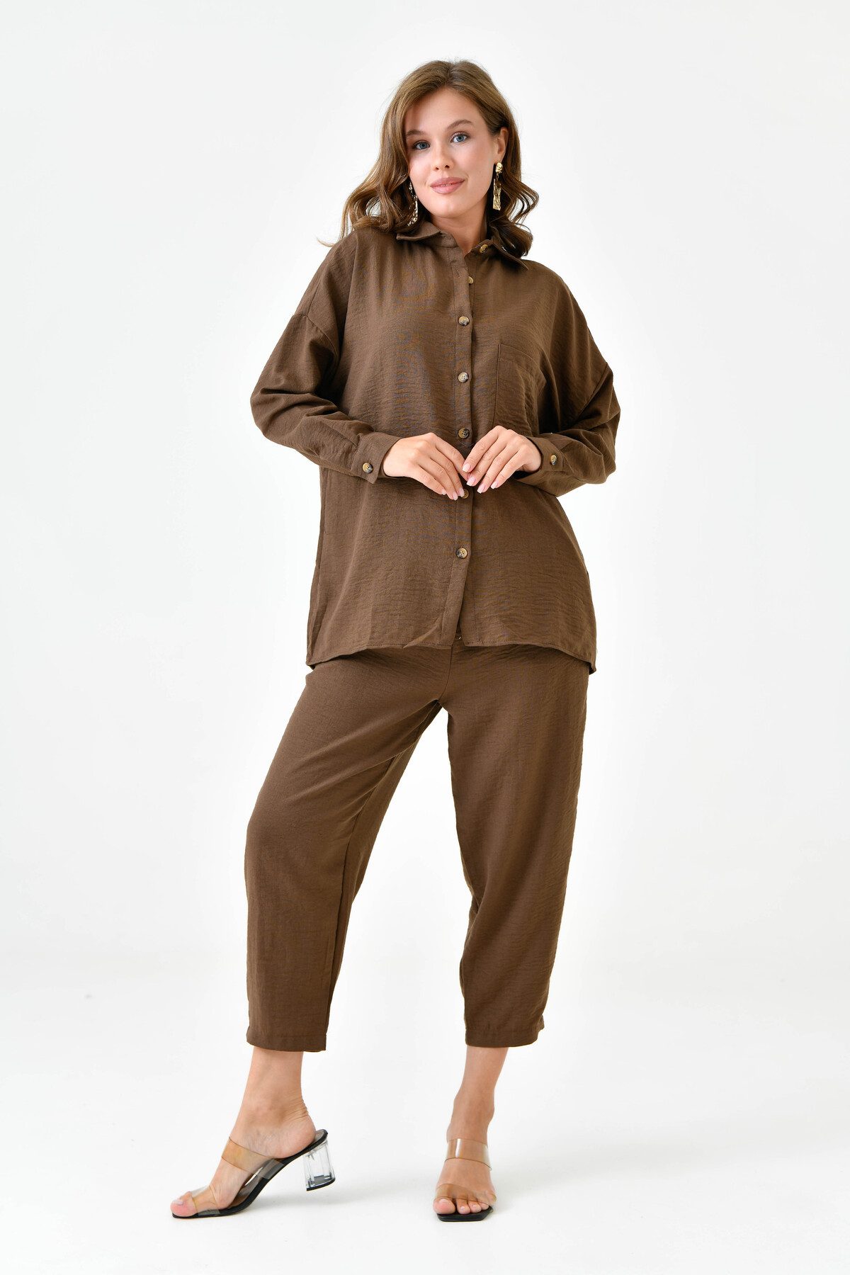WOMAN VISION Blusentop Zweiteiliges Oversize-Set aus Hemd und Hose mit einer Tasche
