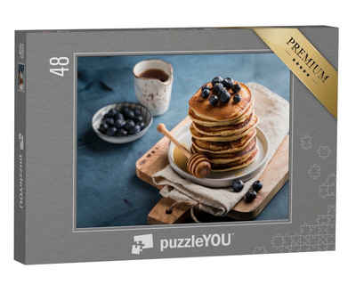 puzzleYOU Puzzle Pfannkuchen mit Ahornsirup und Blaubeeren, 48 Puzzleteile, puzzleYOU-Kollektionen Essen und Trinken