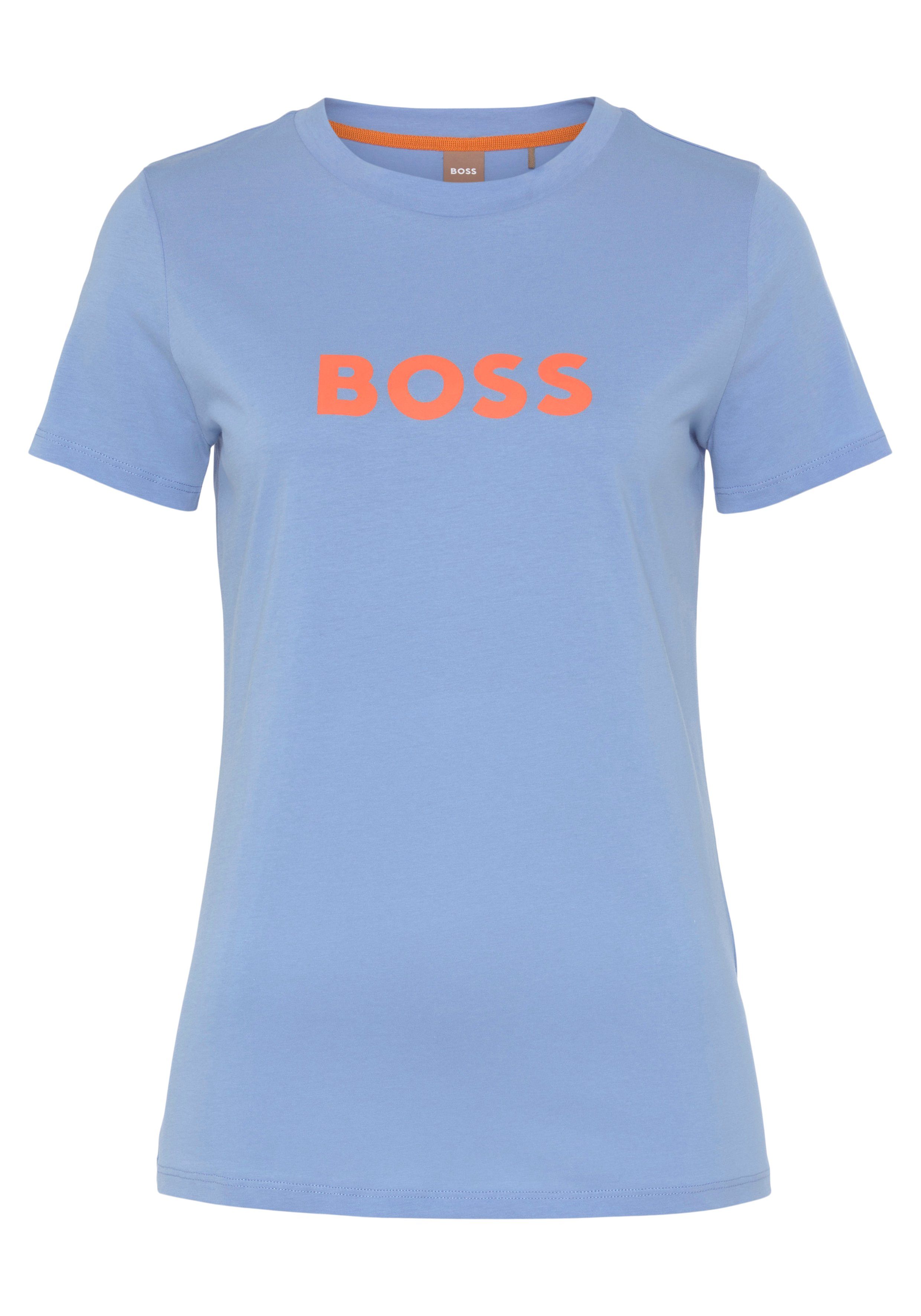 der T-Shirt C_Elogo_5 (1-tlg) auf dunkelblau mit Logoschriftzug BOSS BOSS ORANGE Brust