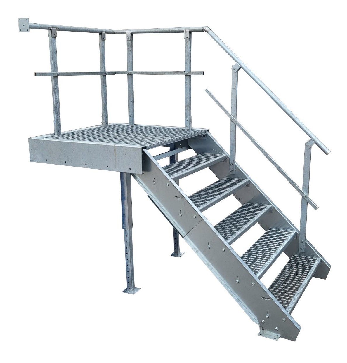SRM Design Außentreppe 5 Stufen + Podesttreppe Geländer rechts breite 100cm höhe 90-120cm