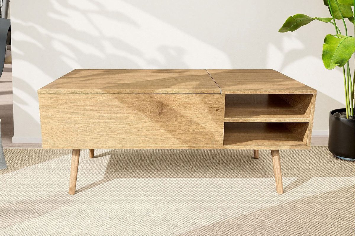 alesvelt Couchtisch MALMÖ mit Lift-Top Funktion & verstecktem Stauraum, 100x50 cm (1-Tisch), 100x50x45 cm, Lift-Up, Versteckes Fach, vielseitig Einsetzbar
