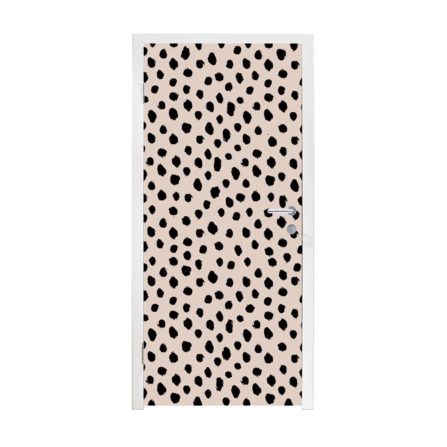 MuchoWow Türtapete Polka dots - Schwarz - Beige, Matt, bedruckt, (1 St), Fototapete für Tür, Türaufkleber, 75x205 cm