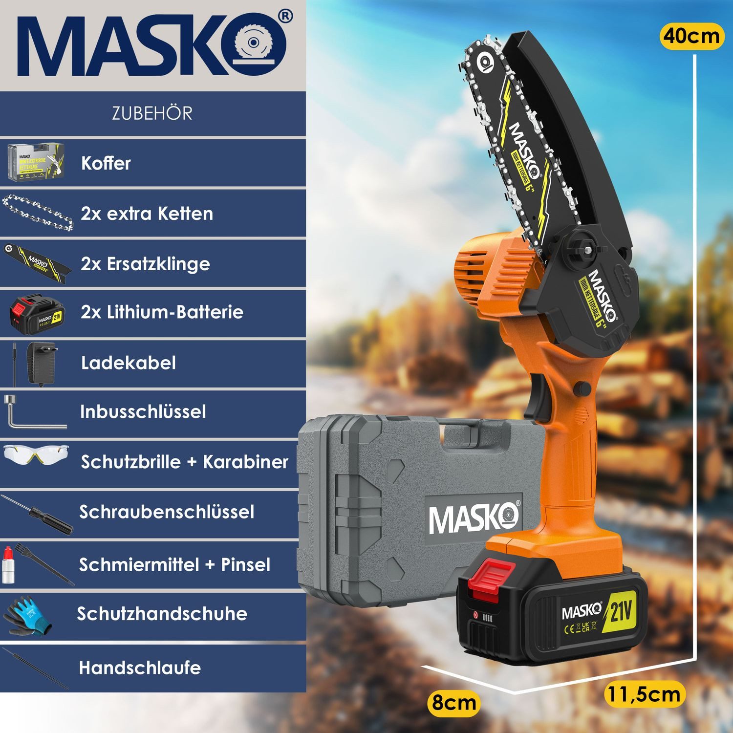 MASKO Akku-Kettensäge Mini Kettensäge 800W Elektrische Motorsäge mit Automa günstig online kaufen