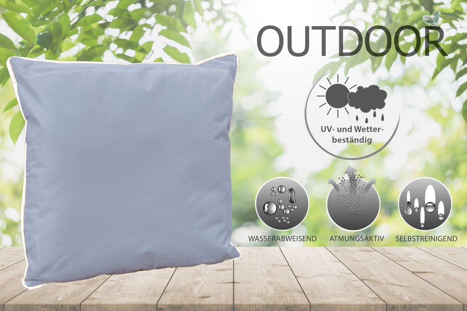 heimtexland Dekokissen Outdoorkissen Garten Outdoor Kissen wetterfest, Lotus Effekt, schmutz- und wasserabweisend, inkl. Füllung