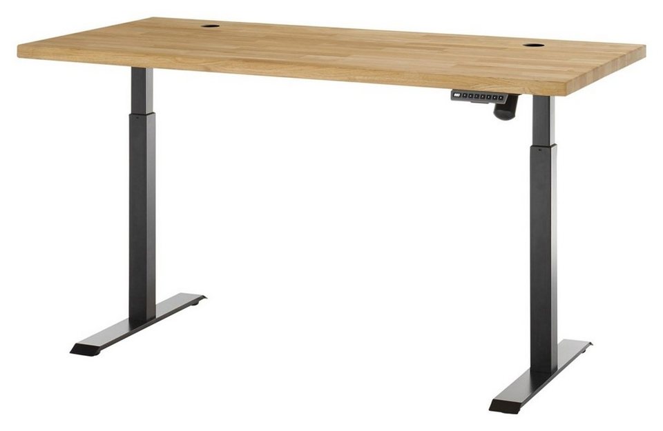 Schreibtisch TOULOUSE, Braun, Schwarz, Eichenholz, Metallgestell, B 160 cm  x H 72 cm, elektrisch höhenverstellbar