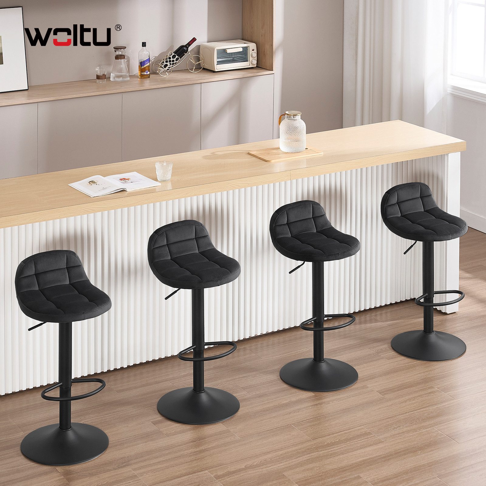 Woltu Barhocker (2 St), Barstuhl höhenverstellbar 360° Drehstuhl Samt Metal günstig online kaufen